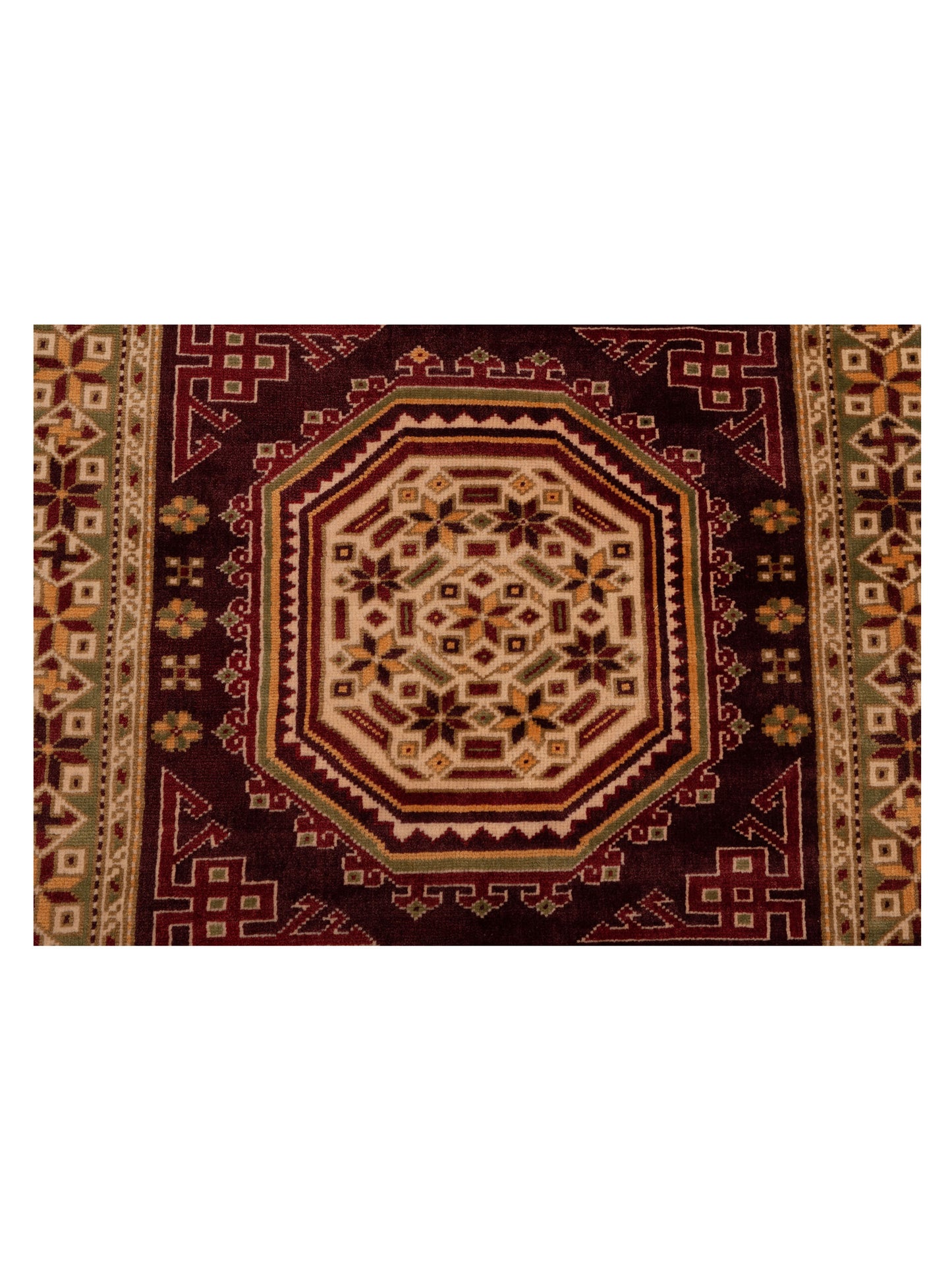 Turkish Shirwan 148354 Burgundy Green 3.10x5.8 Hand Knotted Rug