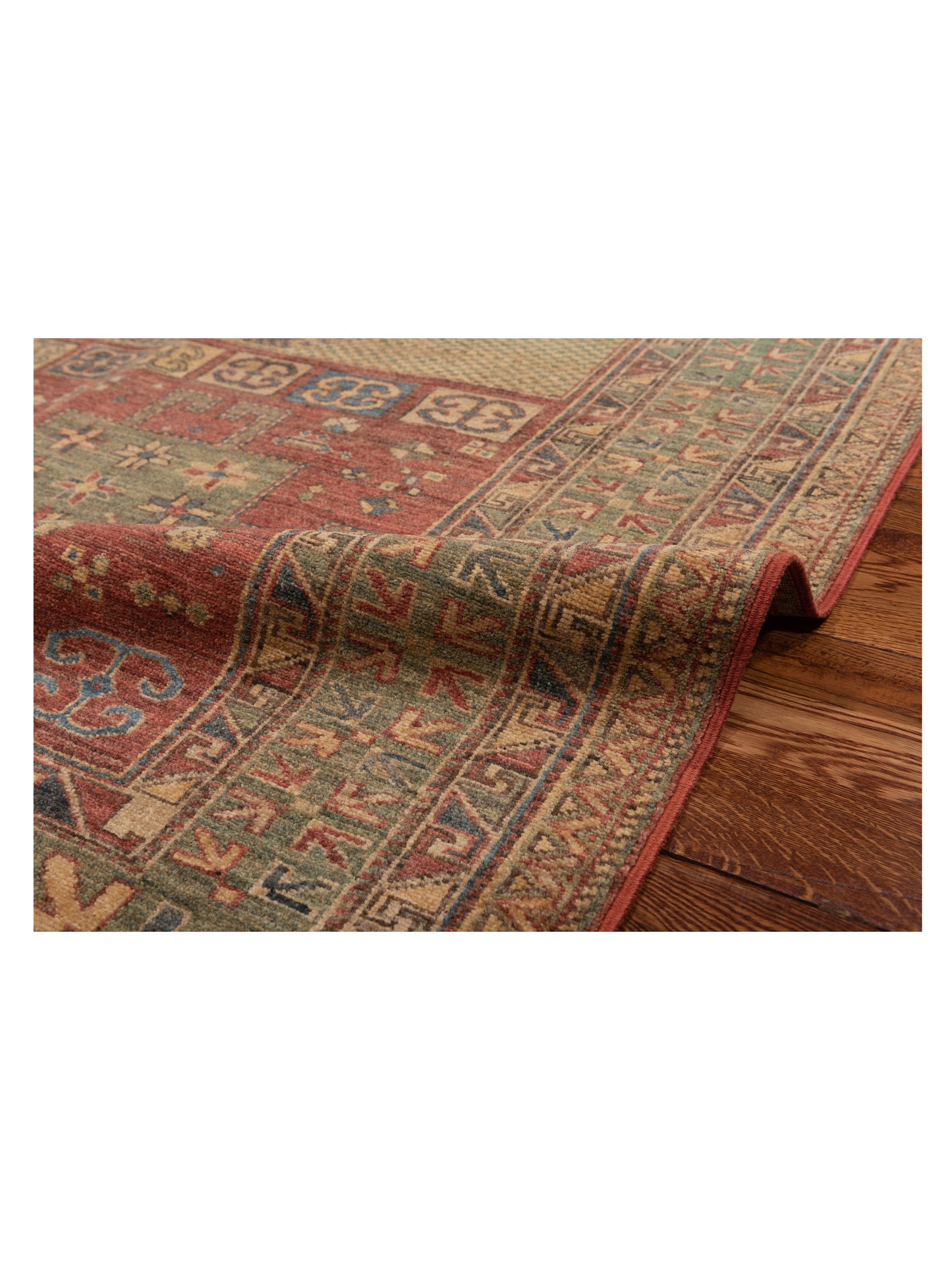 Turkish Shirwan 75785 Rust Green 5.1x8.3 Hand Knotted Rug