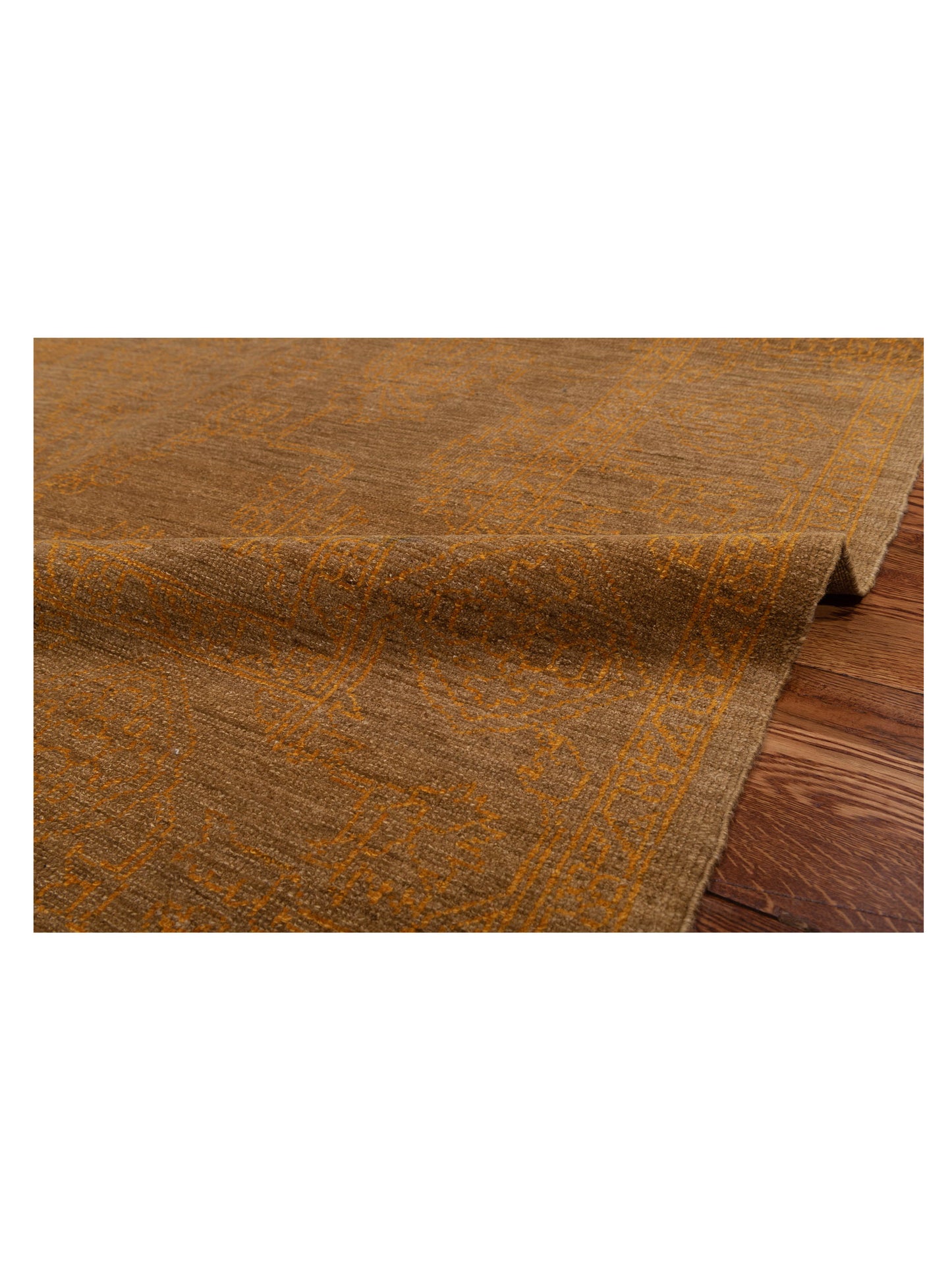 Defne Jade Brown Gold 6.2x9 Hand Knotted Rug