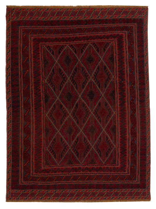 Nomad Afghan Soumak  Charcoal Red Tribal