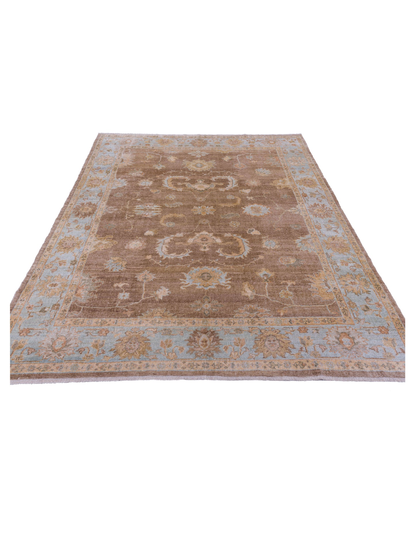 Angora Oushak 118204 Brown Ice Blue 8x9.11 Hand Knotted Rug