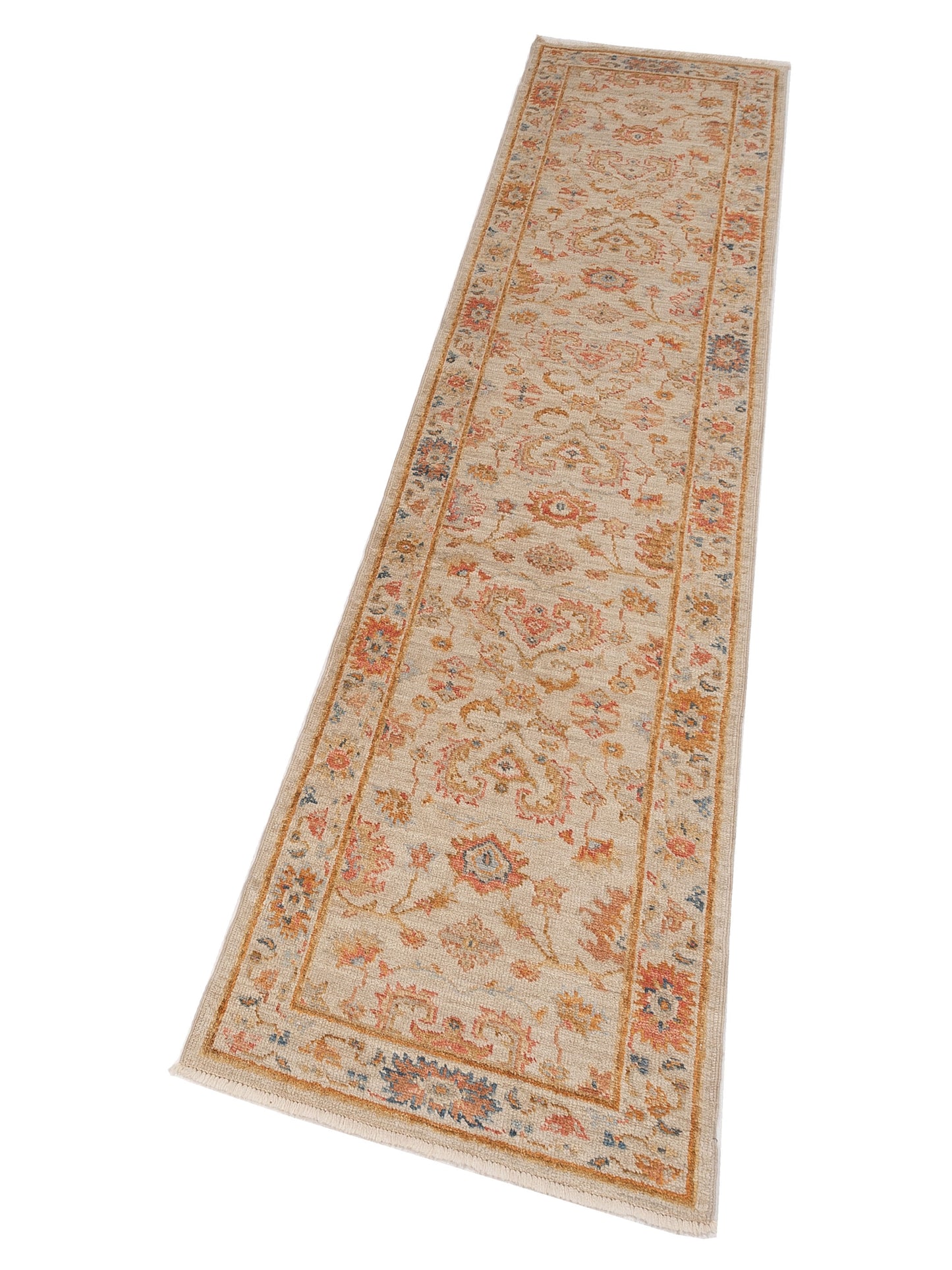 Angora Oushak 148044 Ivory Ivory 2.7x11.6 Hand Knotted Rug