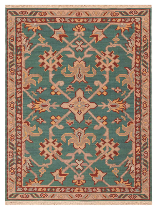 Pasha Transilvanian Kilim  Green Red Traditional