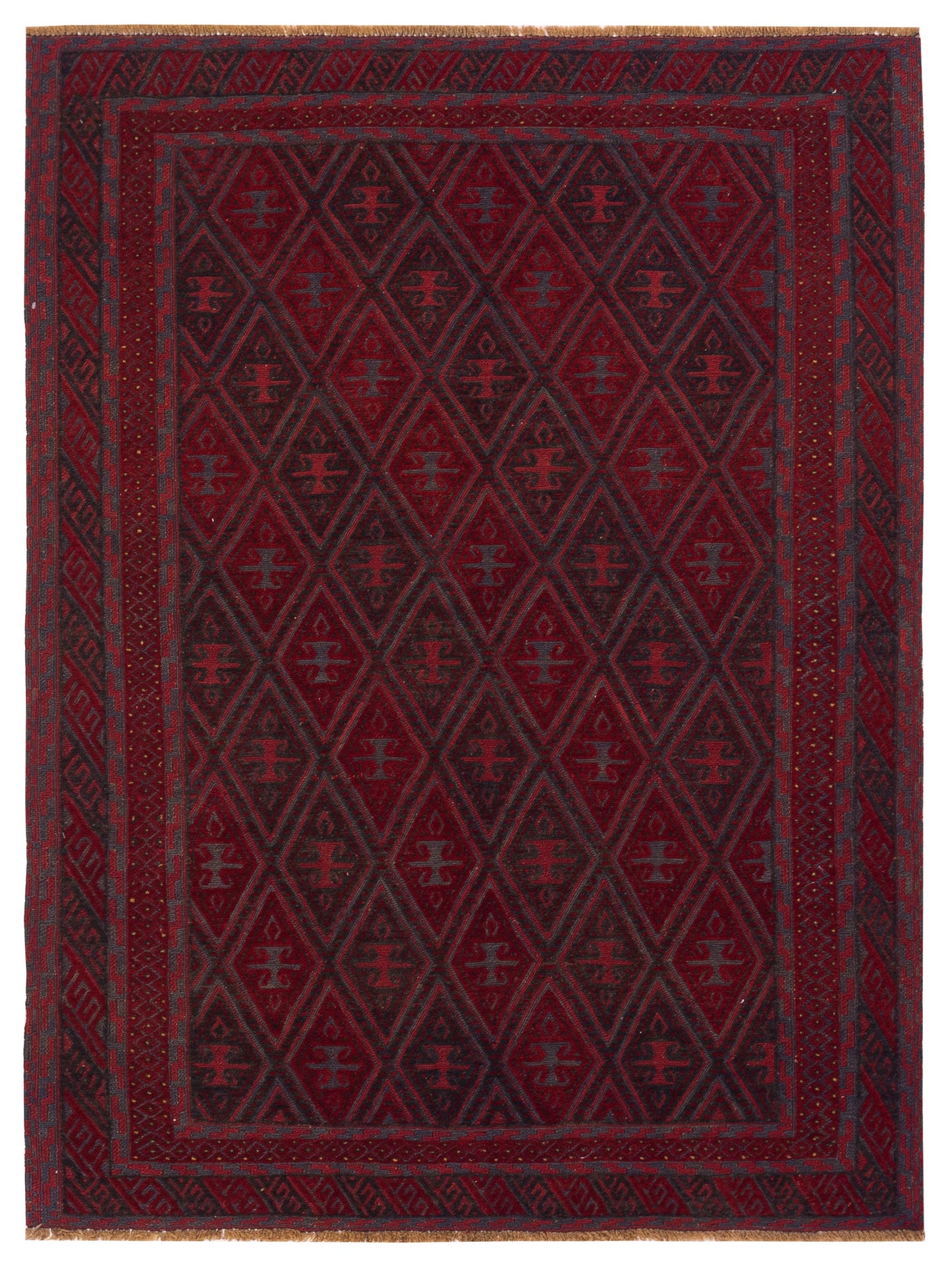 Nomad Afghan Soumak  Charcoal Red Tribal