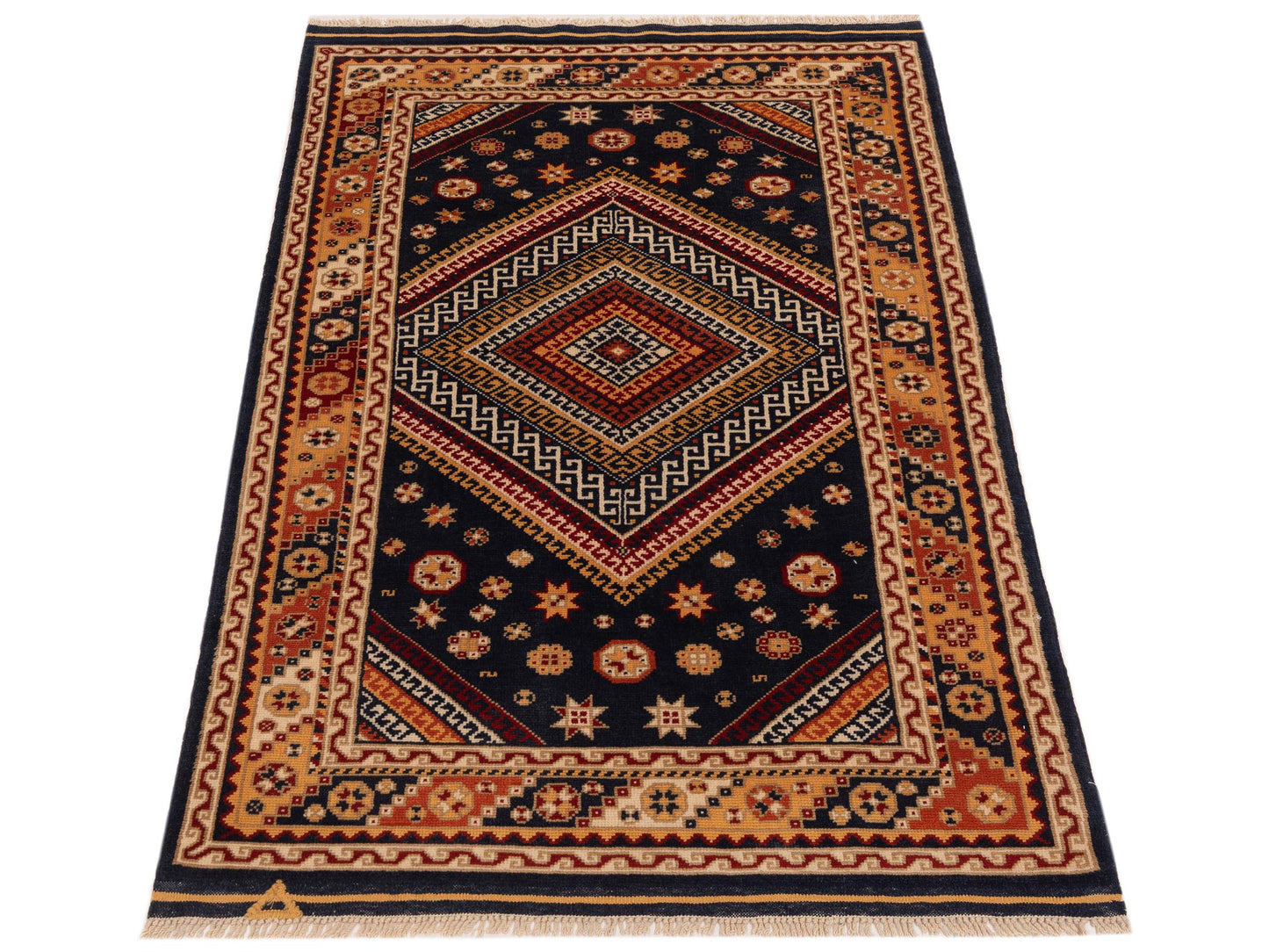 Turkish Shirwan 148378 Navy Gold 3.10x5.5 Hand Knotted Rug