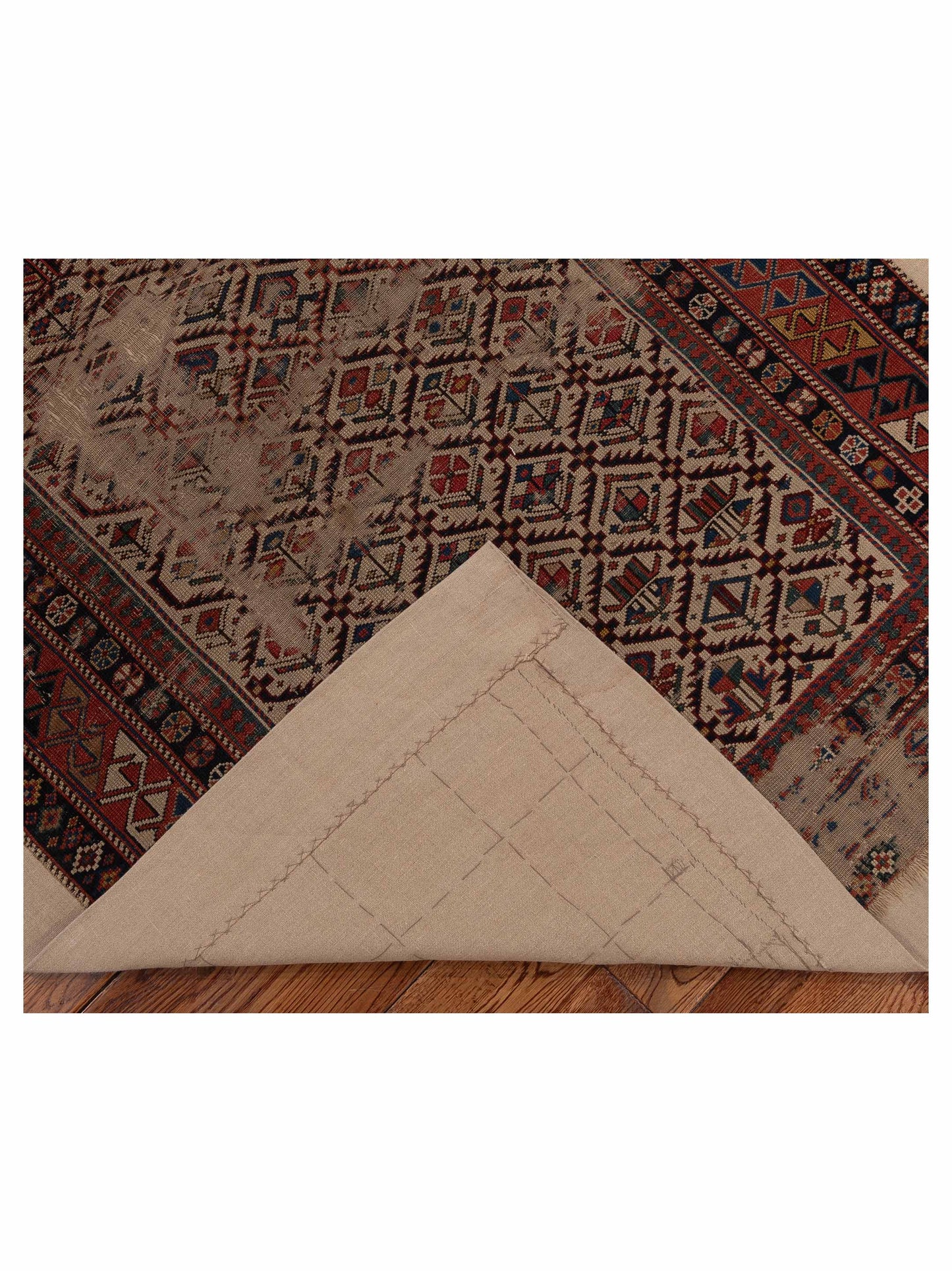 Antique Caucasian 122626 Beige Rust 3.5x4.9 Hand Knotted Rug