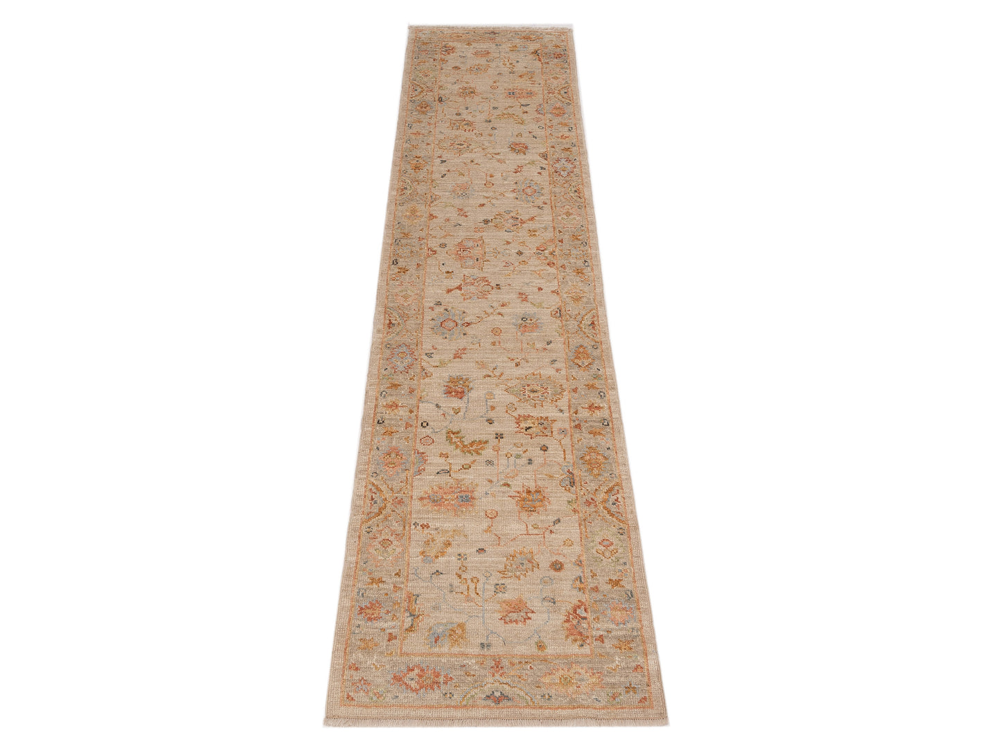 Angora Oushak 149620 Ivory Silver 2.7x11.4 Hand Knotted Rug