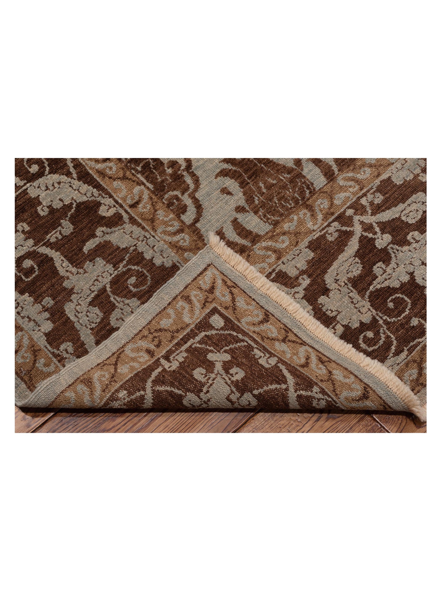 Defne Tulip Ice Blue Brown 8.6x10.1 Hand Knotted Rug