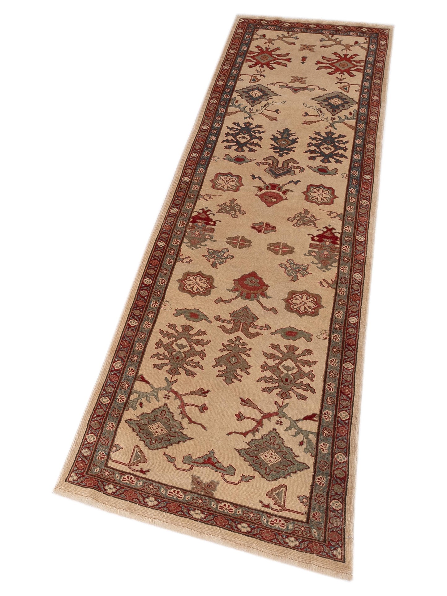 Antique Loom 147345 Ivory Green 3x11.1 Hand Knotted Rug