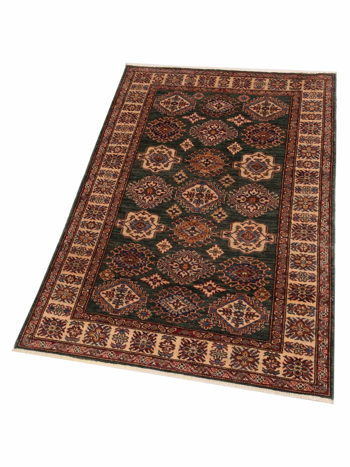 Artisan Kazak 148910 Green Ivory 4x5.10 Hand Knotted Rug