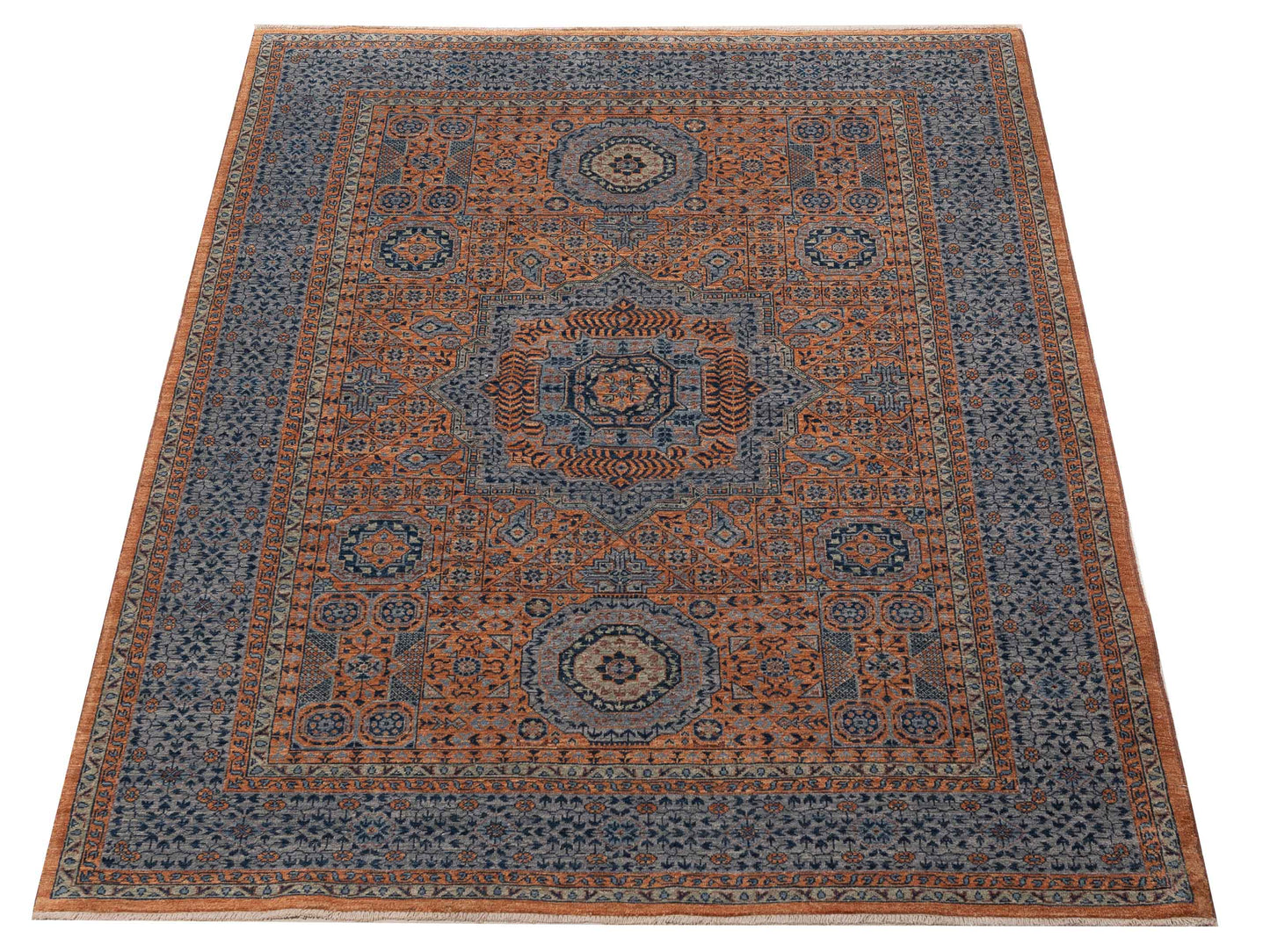 Artisan Mamluk 154753 Orange Gray 5.8x7.11 Hand Knotted Rug