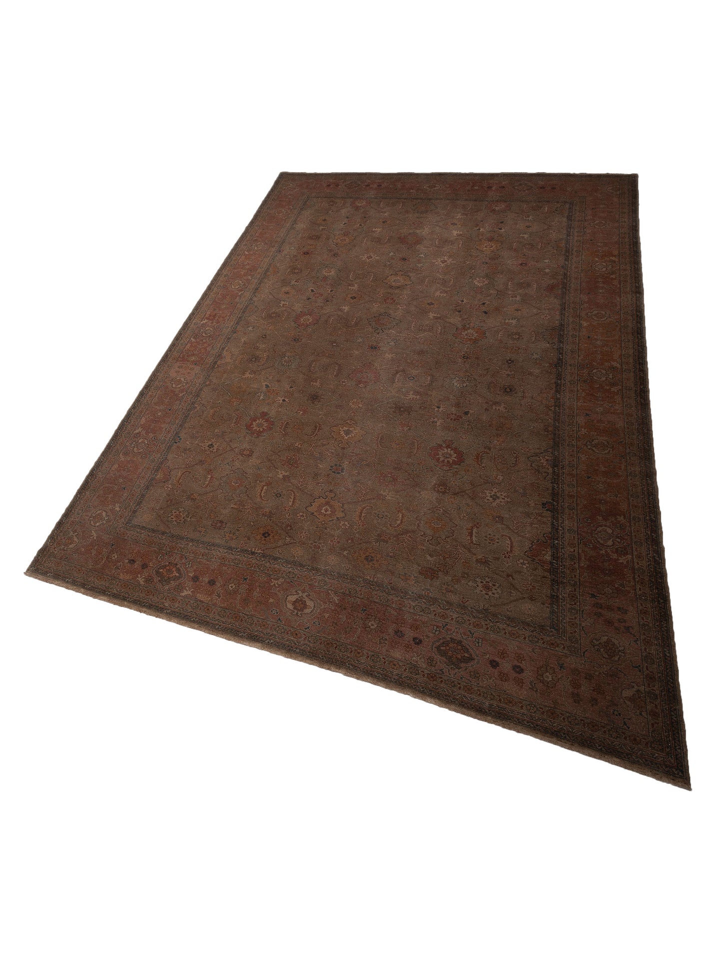 Turkish Elvan Maile Green Pink 12.1x17.5 Hand Knotted Rug