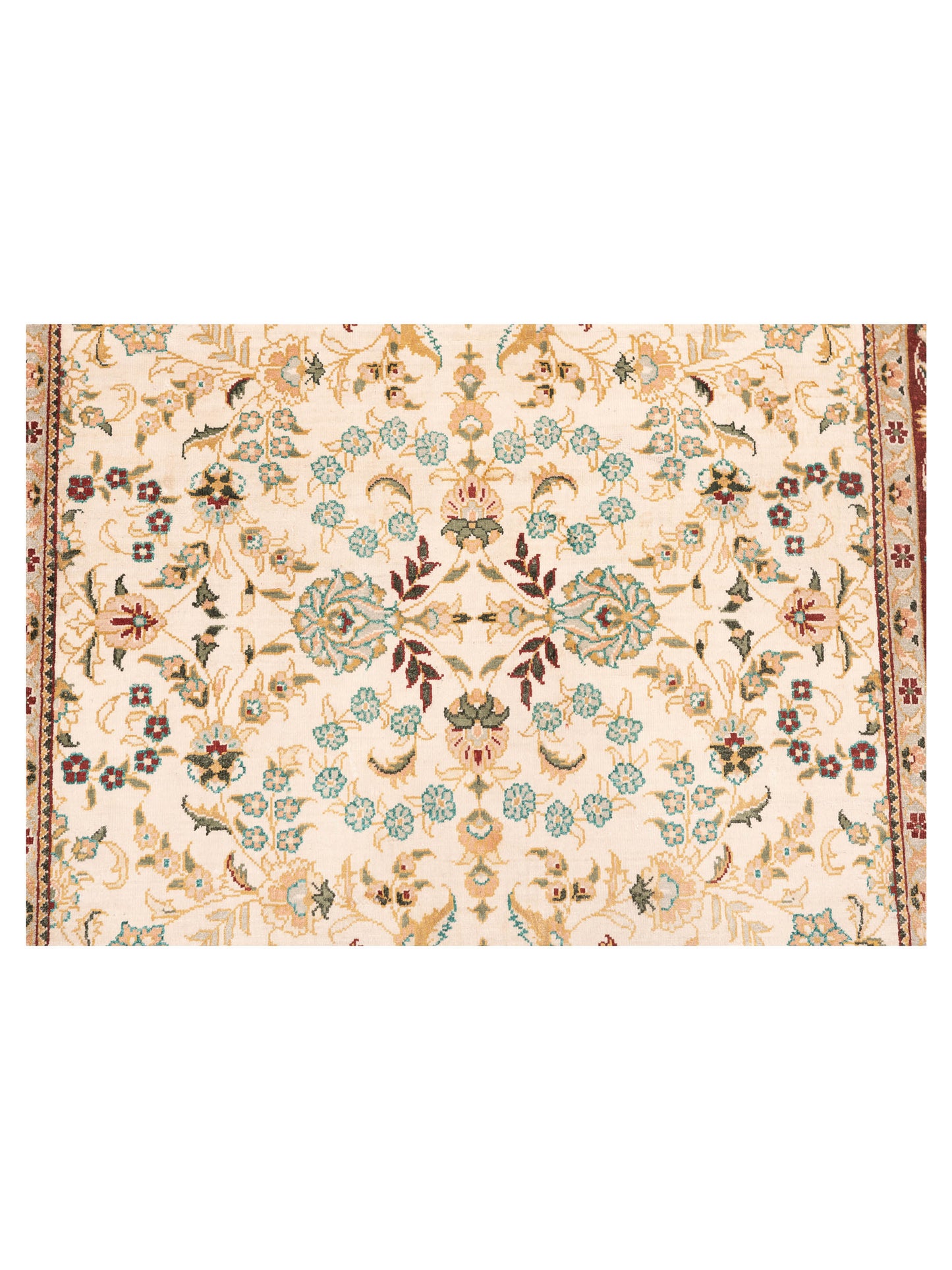 Pure Silk 122460 Ivory Red 2.7x8.2 Hand Knotted Rug
