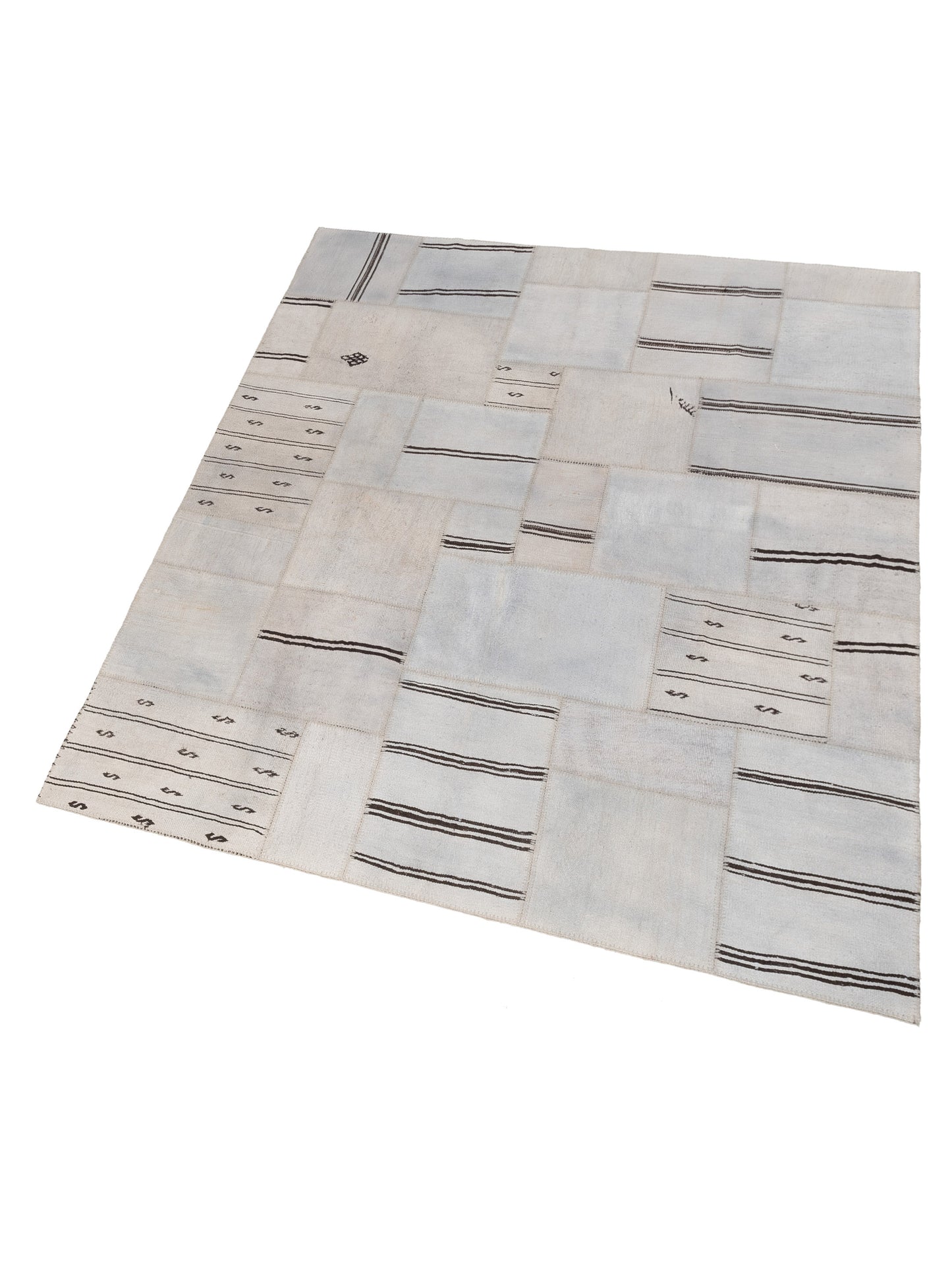 Turkish Vestige Patchwork 147795 Ivory Silver 8.3x9.10 Hand Knotted Rug