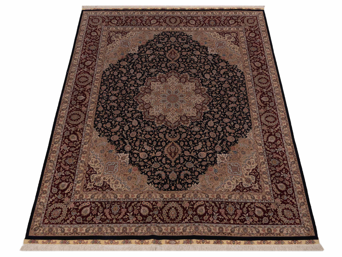 Pure Silk 117835 Navy Red 8.1x10 Hand Knotted Rug