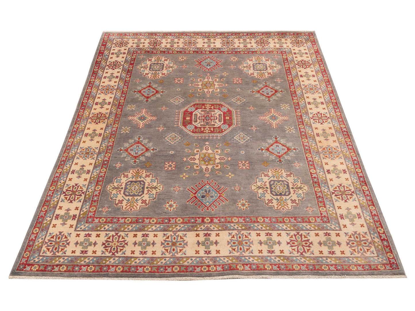 Kazak 151929 Gray Ivory 7.9x10.2 Hand Knotted Rug