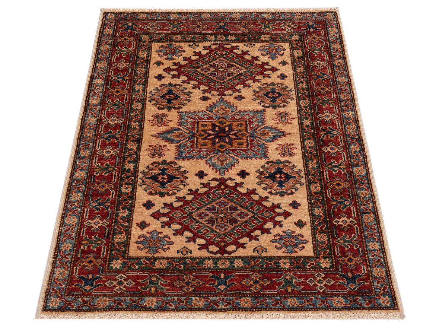 Artisan Kazak 148907 Ivory Red 2.1x3.9 Hand Knotted Rug