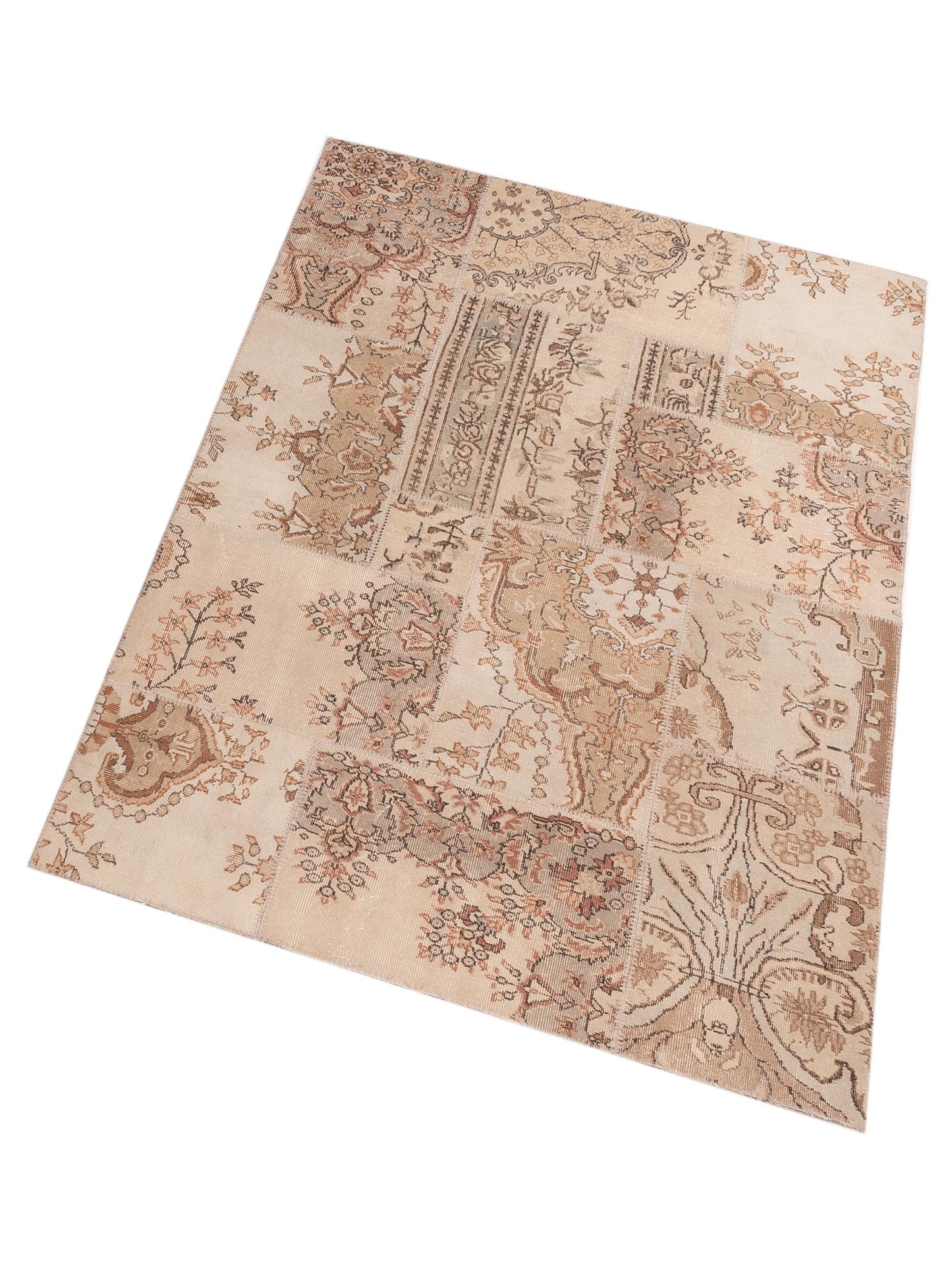 Turkish Vestige Patchwork 109462 Beige Brown 5.9x8.2 Hand Knotted Rug