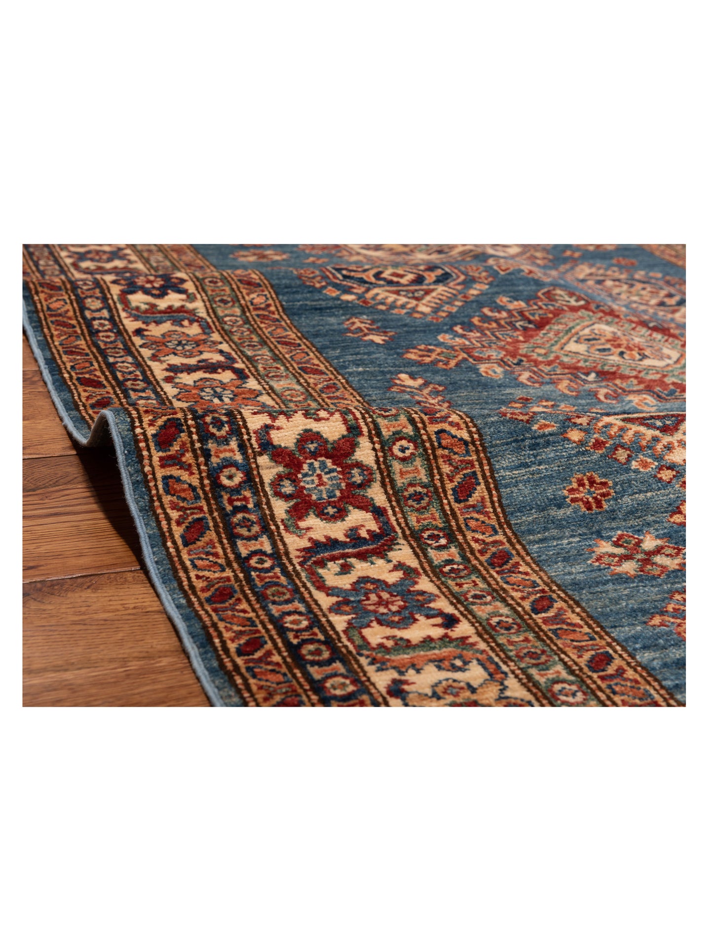 Artisan Kazak 148975 Blue Ivory 4.2x5.10 Hand Knotted Rug