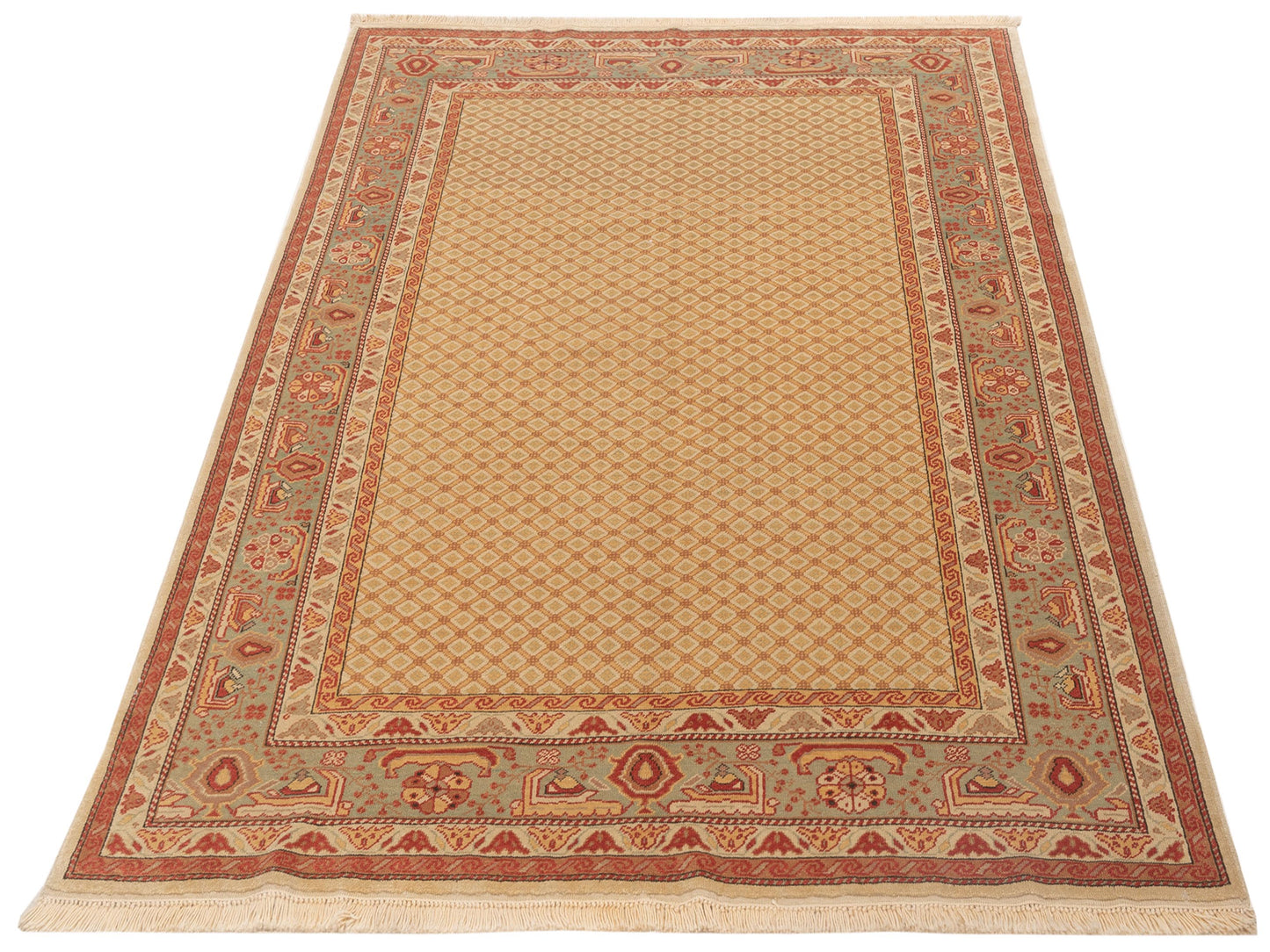 Antique Loom 117147 Beige Blue 6.9x8.4 Hand Knotted Rug
