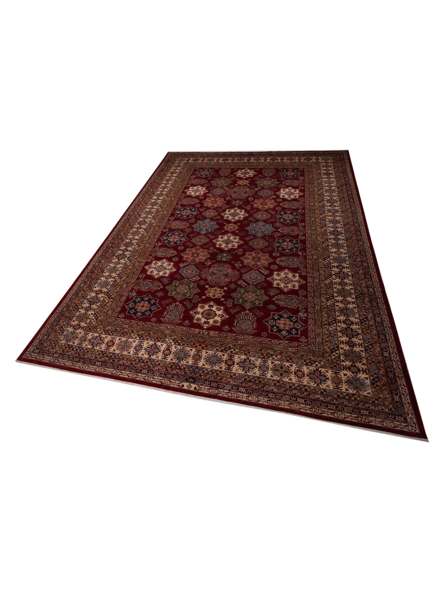 Artisan Kazak 145991 Red Ivory 13.2x17.4 Hand Knotted Rug