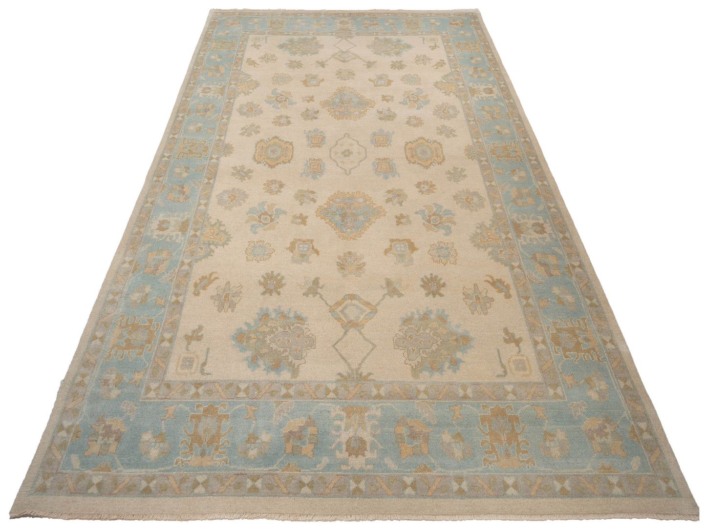 Oushak Shah 124408 Beige Blue 9.11x14.7 Hand Knotted Rug