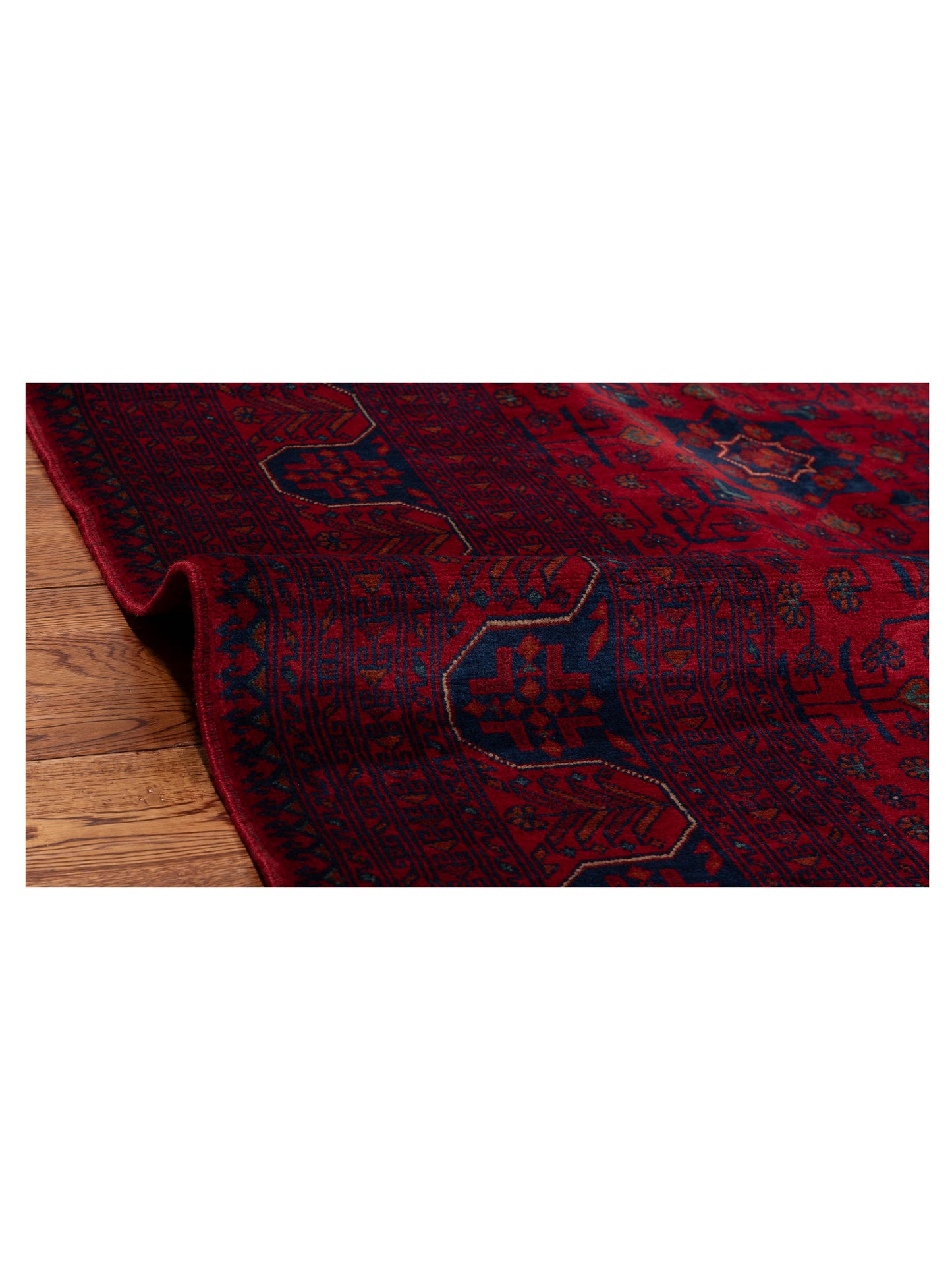Afghan Belcik 152044 Red Navy 8.4x10.3 Hand Knotted Rug