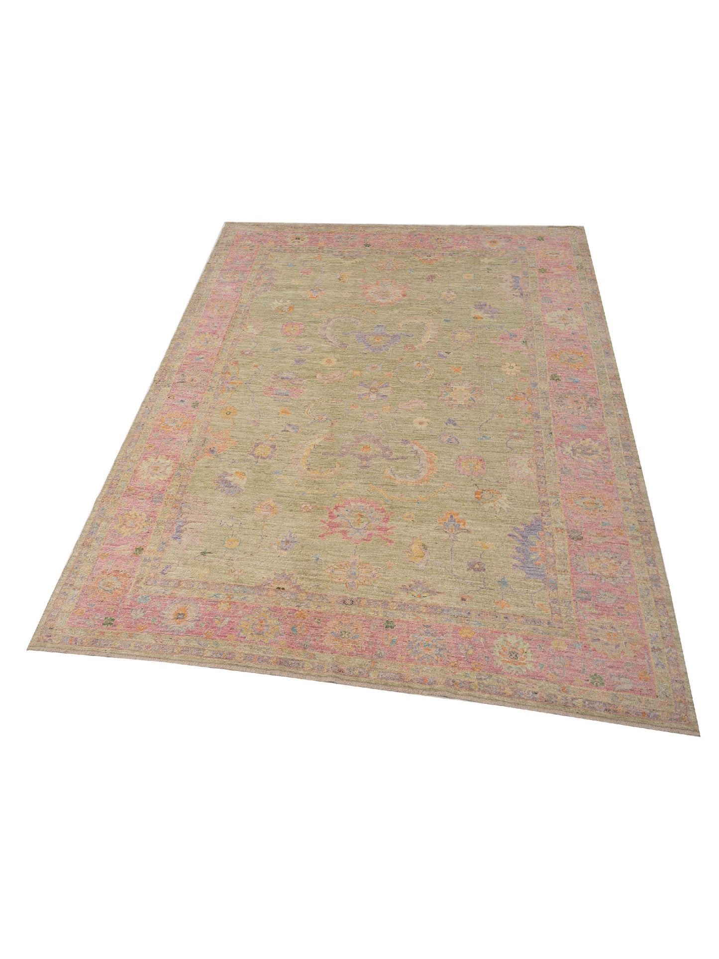 Angora Oushak 149678 Green Pink 10x13.6 Hand Knotted Rug