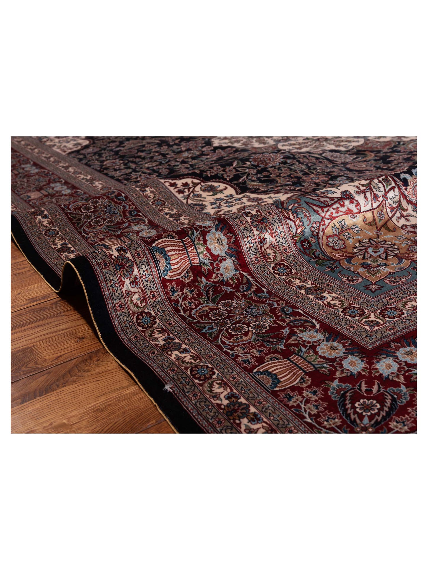 Pure Silk 125329 Navy Red 8.1x10 Hand Knotted Rug