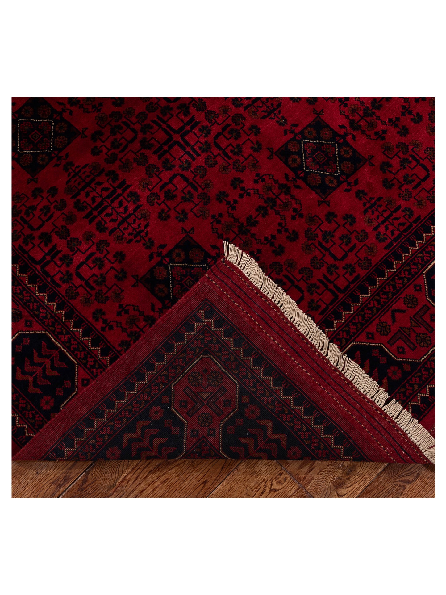 Afghan Belcik 153585 Red Navy 5.8x8 Hand Knotted Rug