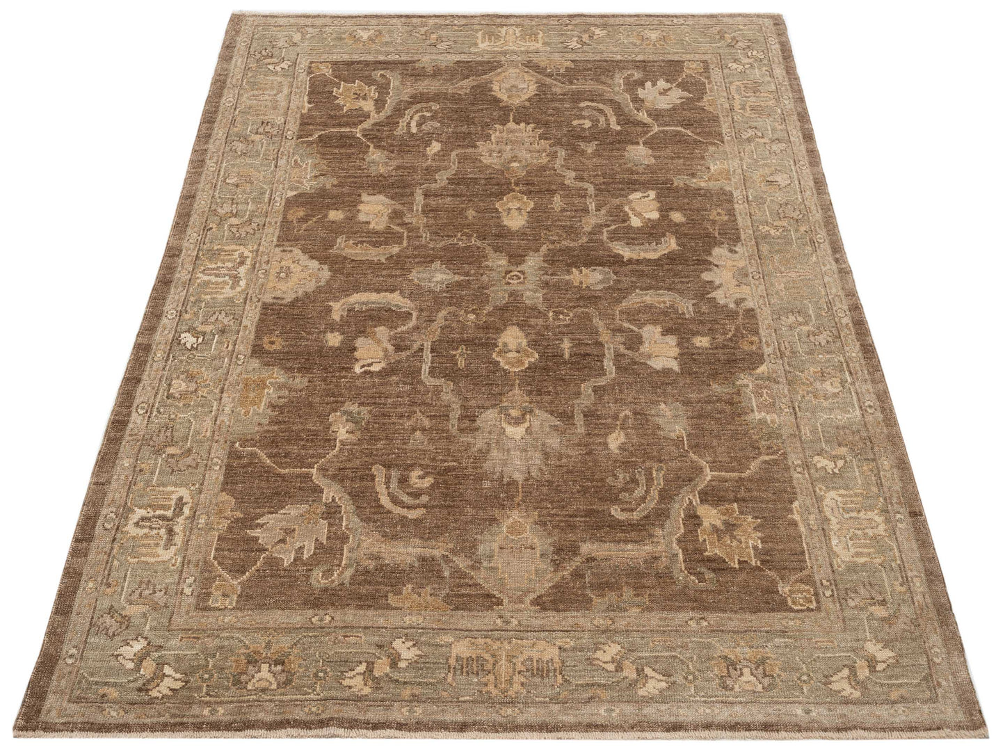 Angora Oushak 129136 Brown Green 6.6x8.9 Hand Knotted Rug