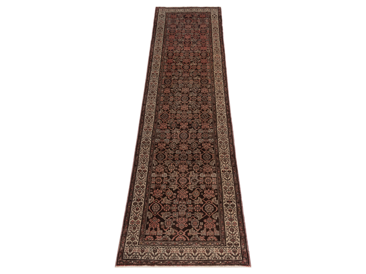 Persian 85744 Dark Brown Ivory 3.3x12.1 Hand Knotted Rug