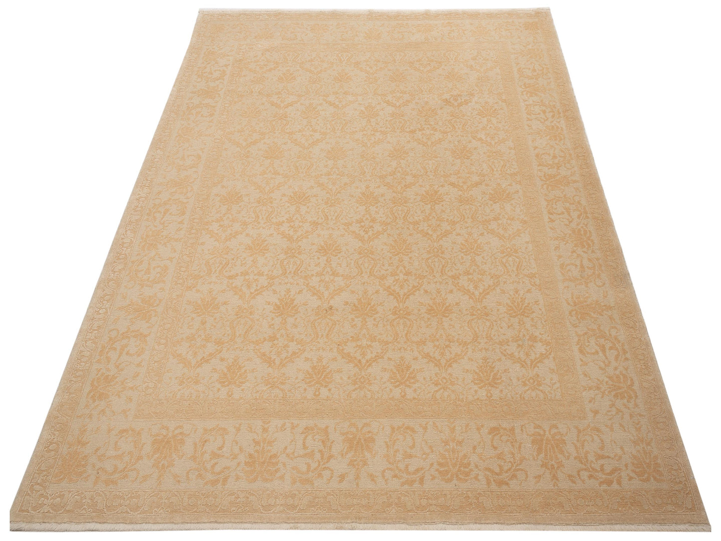 Defne Begonia Beige Gold 8.2x9.10 Hand Knotted Rug