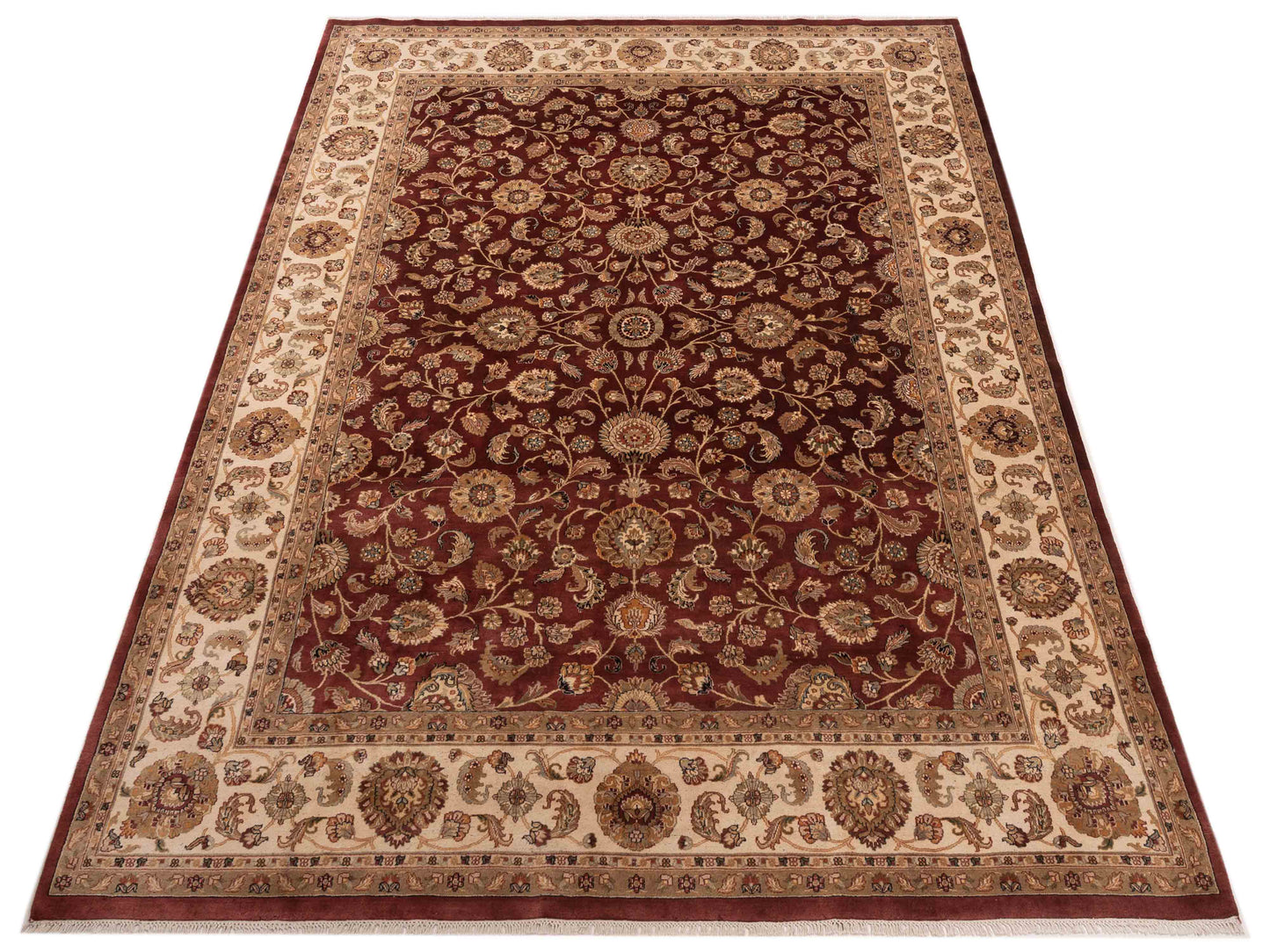 Crown 148308 Burgundy Ivory 8.11x12.9 Hand Knotted Rug