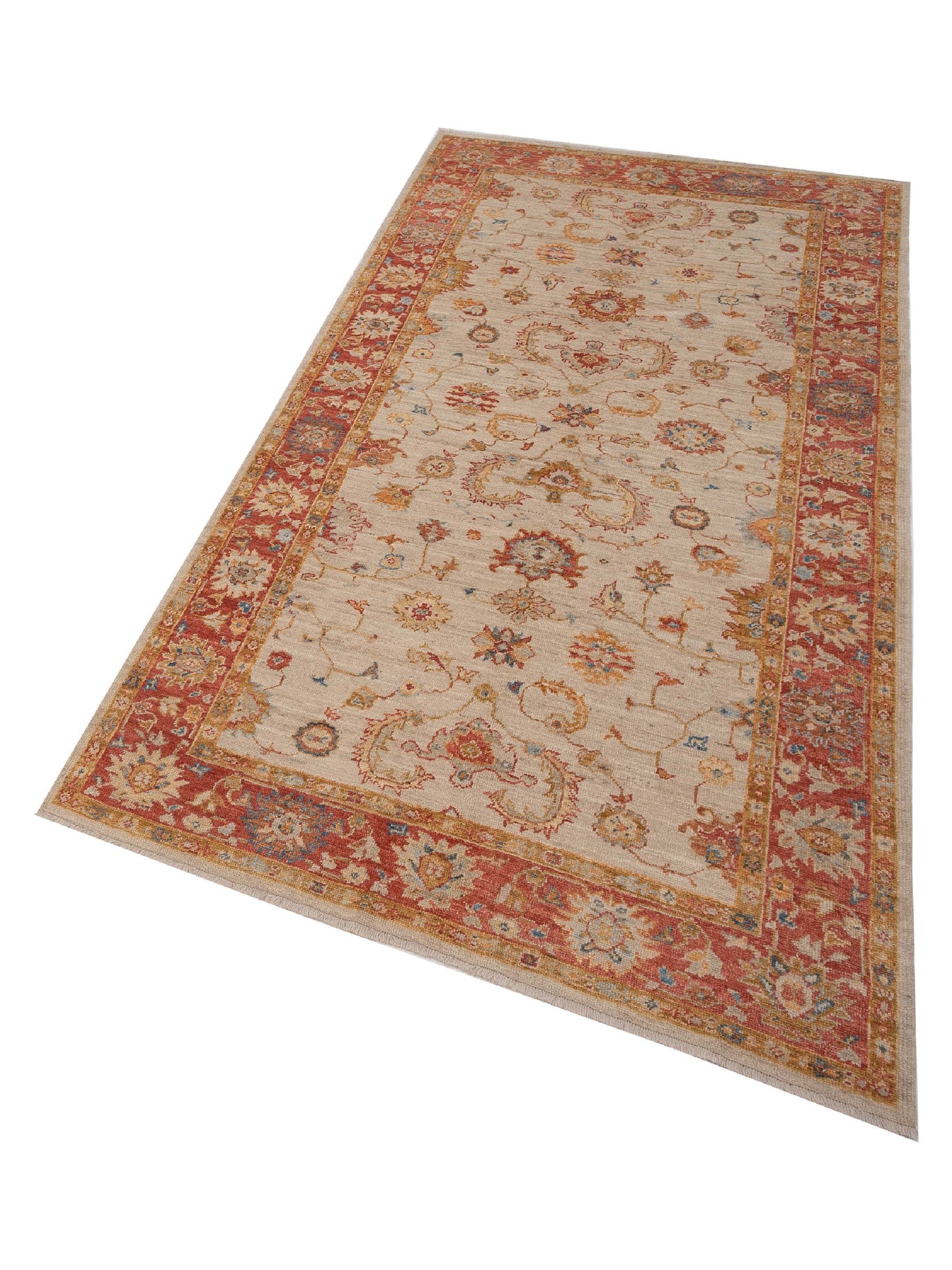 Angora Oushak 128442 Ivory Red 6.2x11.9 Hand Knotted Rug