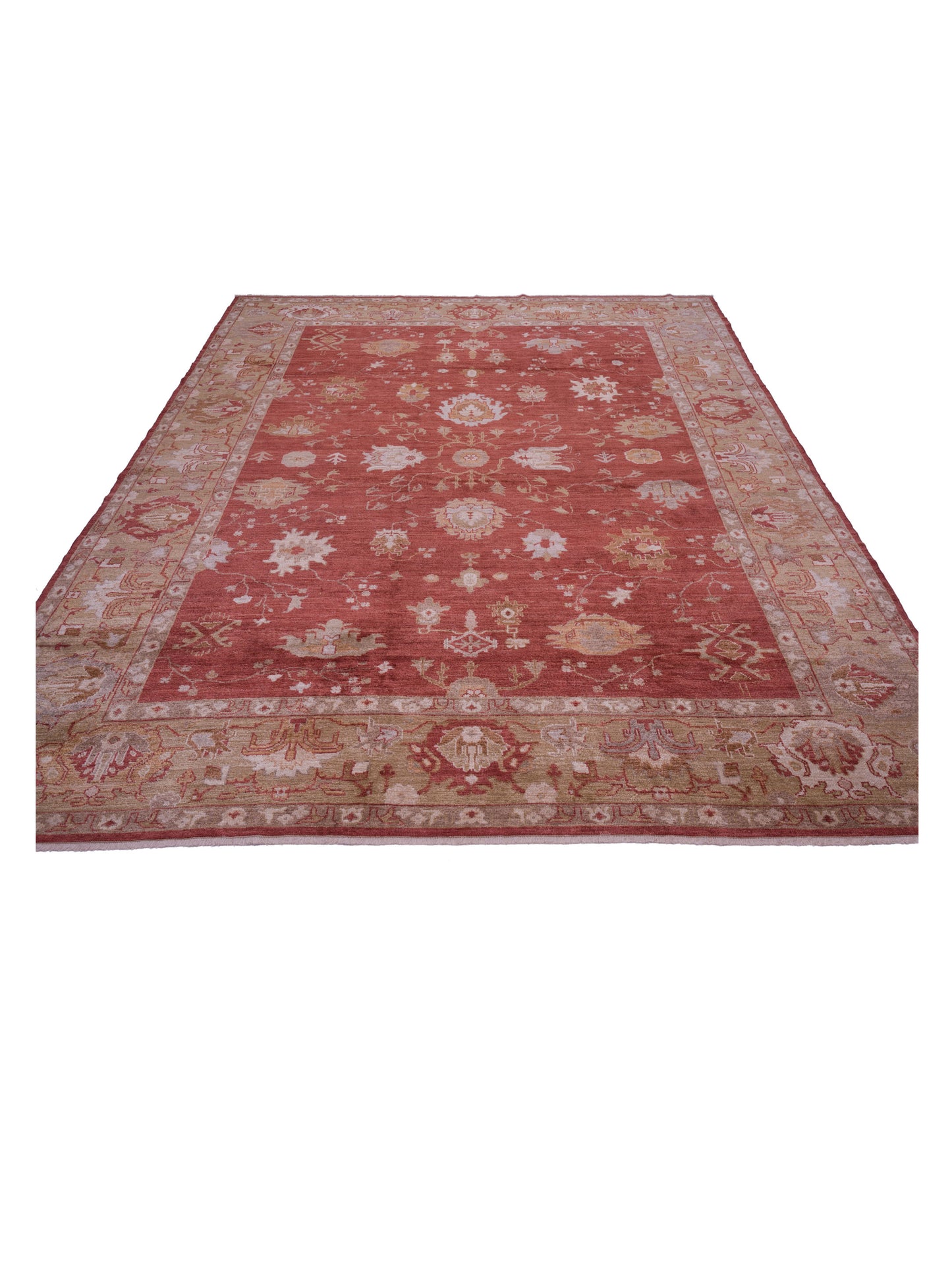 Angora Oushak 128130 Red Green 11.5x14.3 Hand Knotted Rug