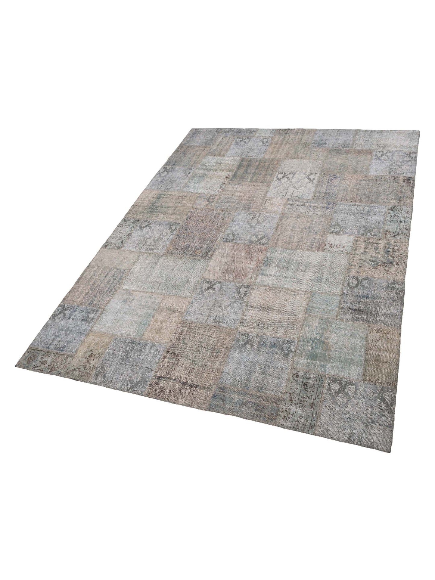 Turkish Vestige Patchwork 130995 Aqua Green 9.10x13.2 Hand Knotted Rug