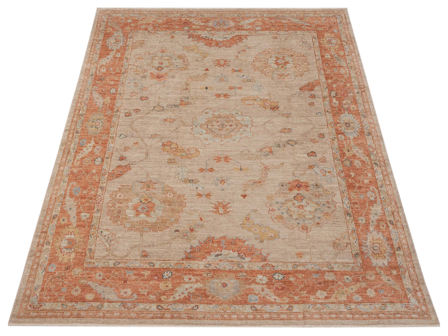 Angora Oushak 149400 Ivory Rust 9.1x11.8 Hand Knotted Rug