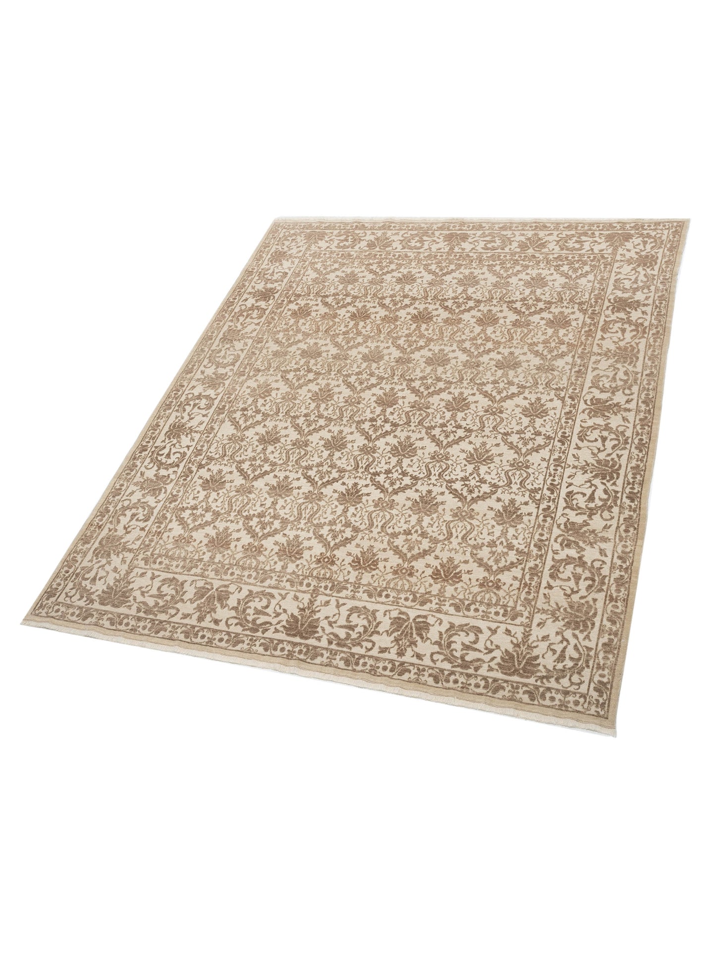 Defne Begonia Ivory Light Brown 8x9.8 Hand Knotted Rug