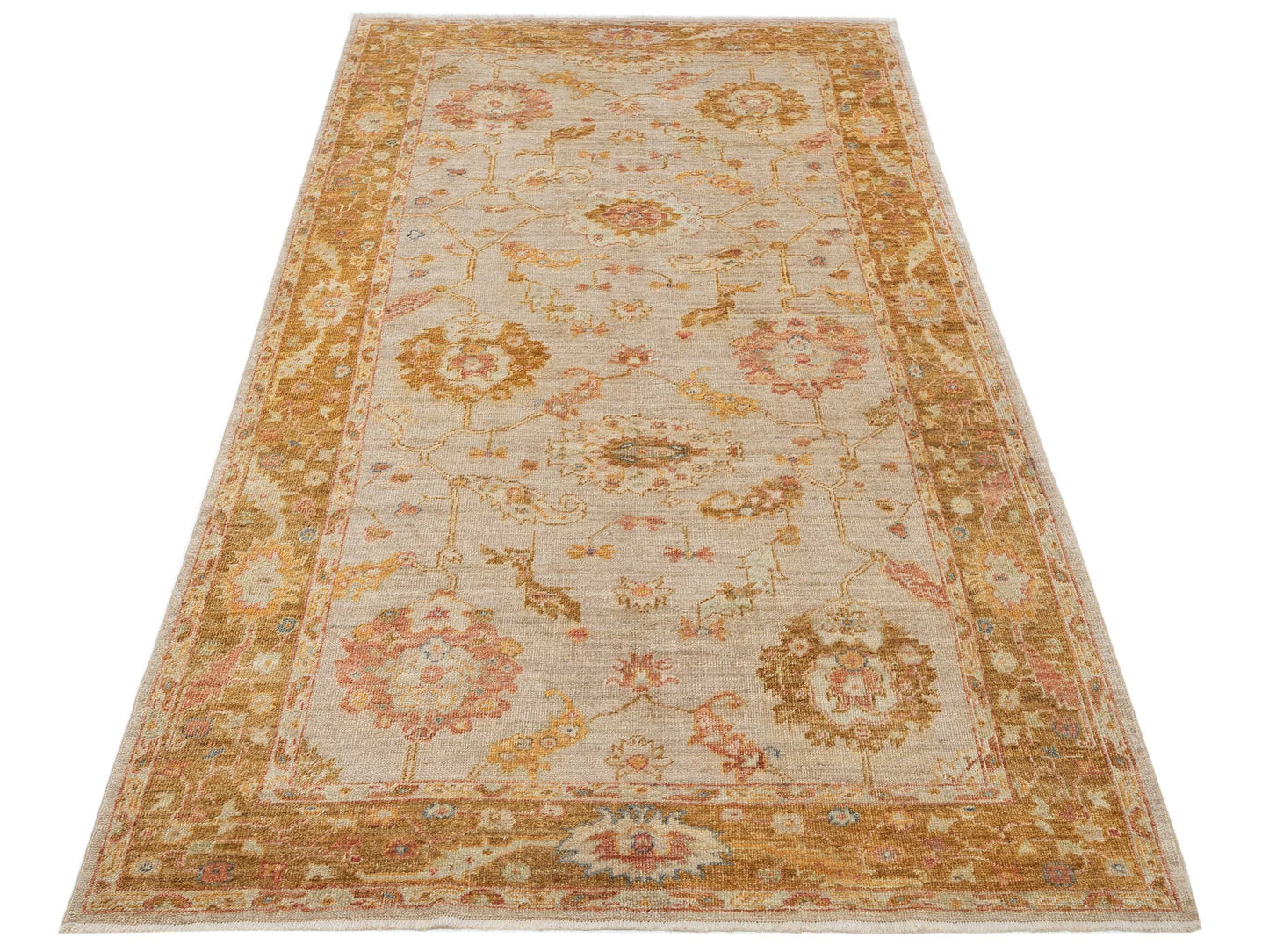 Angora Oushak 147000 Beige Mustard 5.11x11.4 Hand Knotted Rug