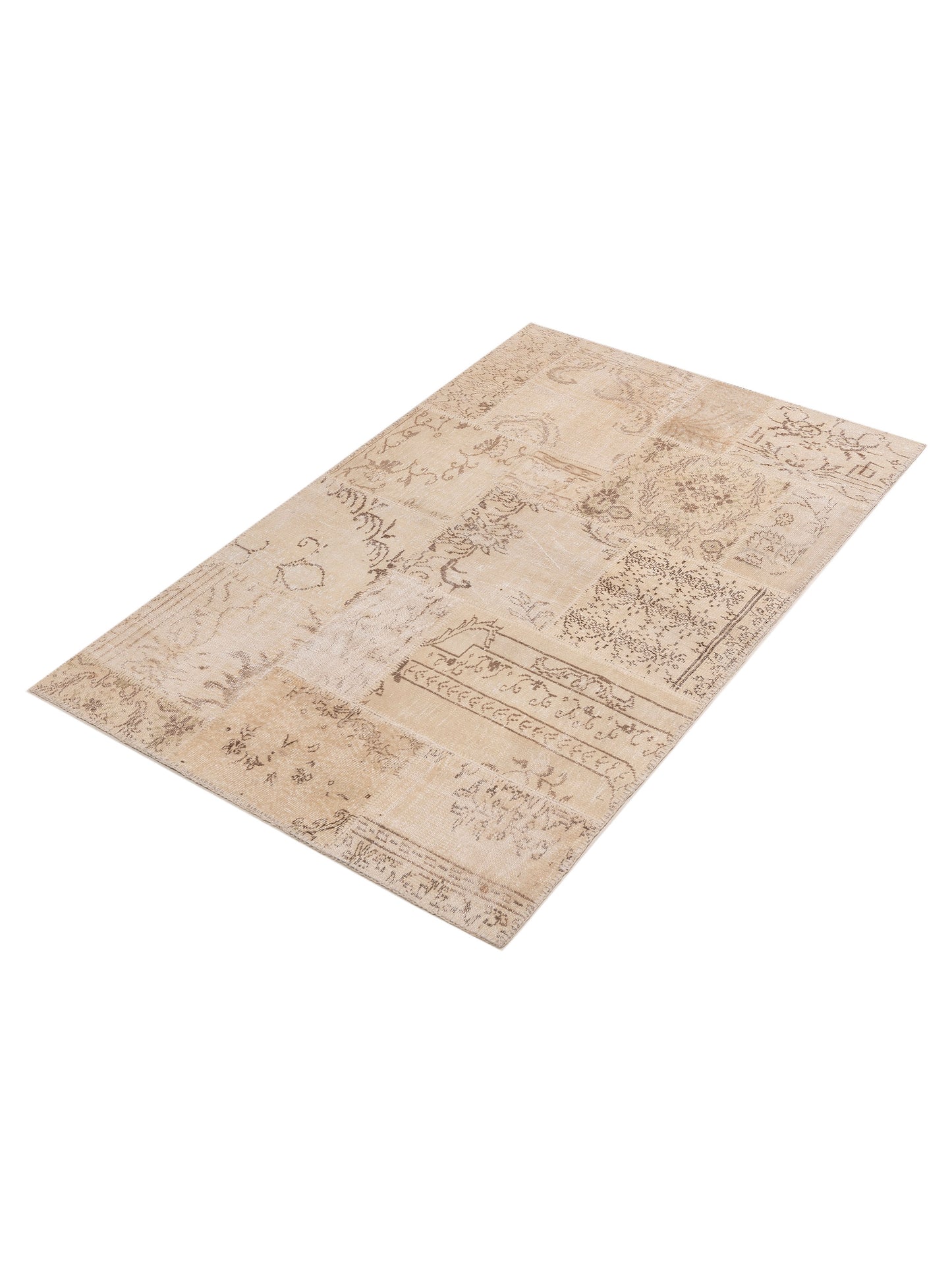 Turkish Vestige Patchwork 154357 Ivory Ivory 4.11x7.10 Hand Knotted Rug