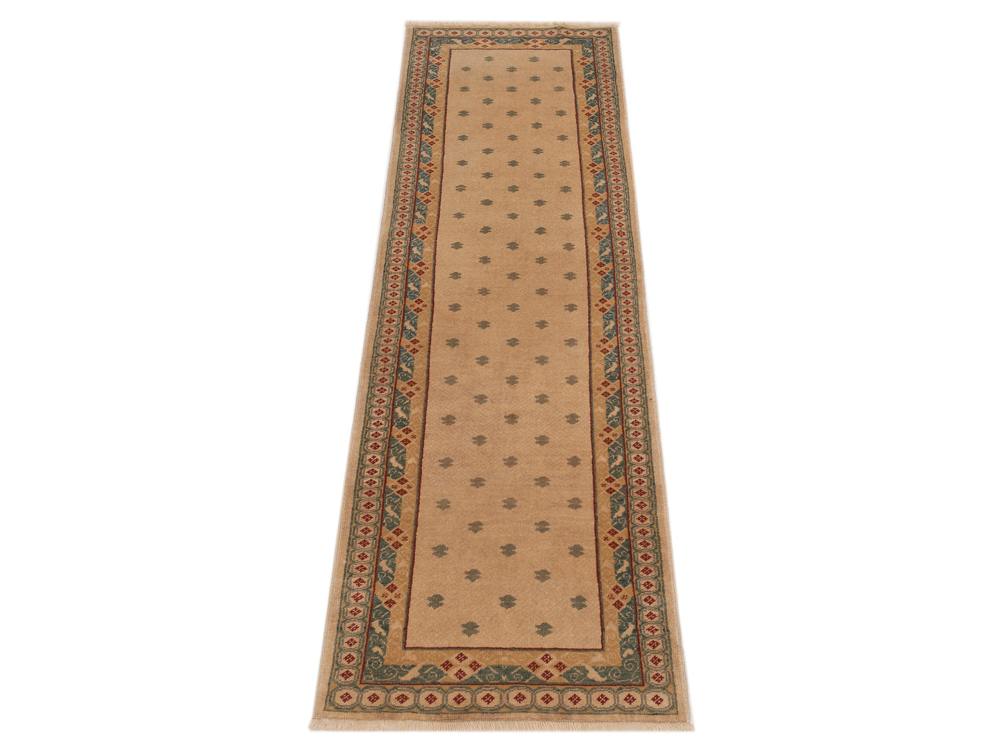 Antique Loom 147407 Ivory Green 2.6x8.1 Hand Knotted Rug