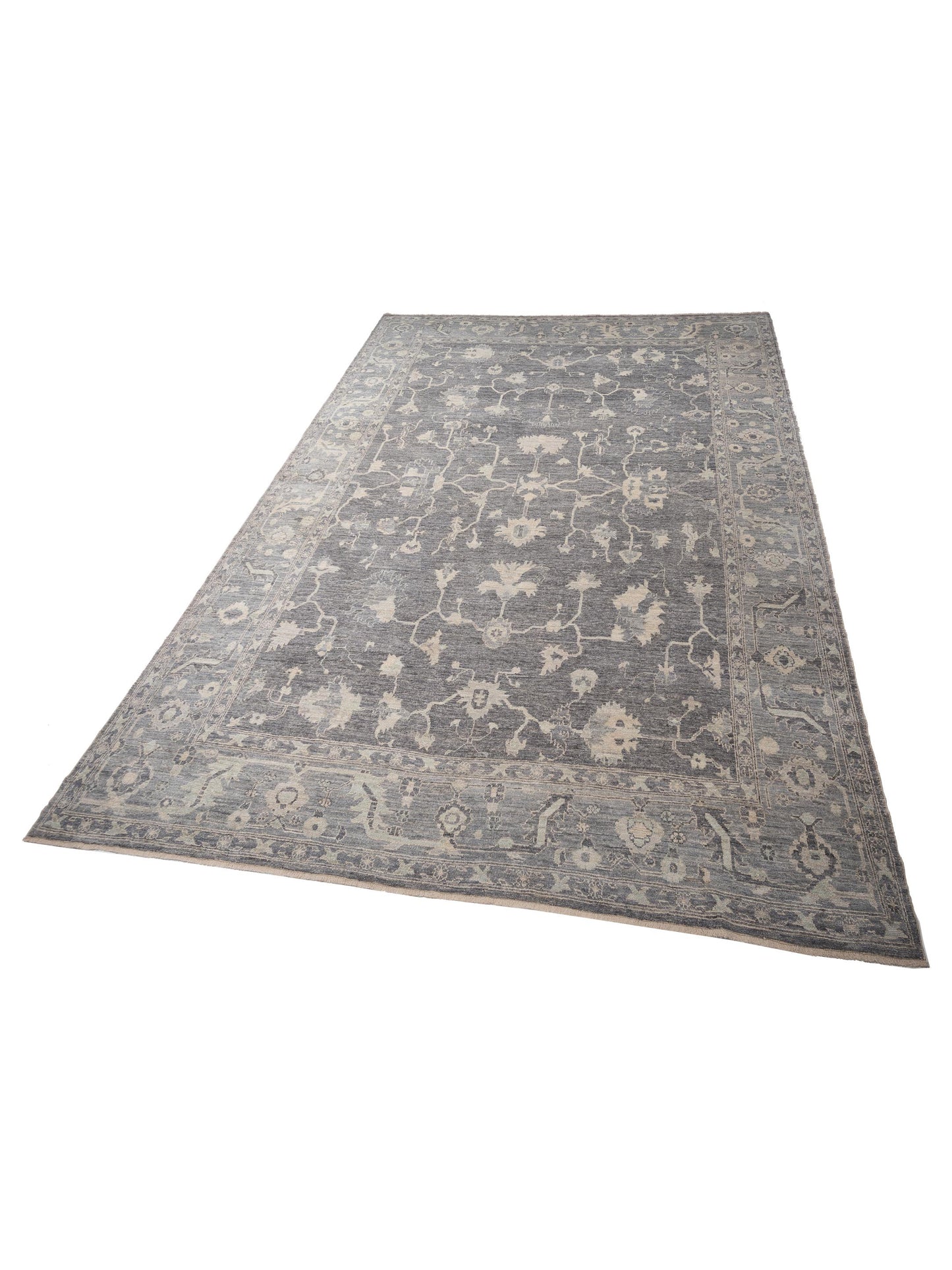 Angora Oushak 126257 Dark Gray Gray 12.1x17.9 Hand Knotted Rug