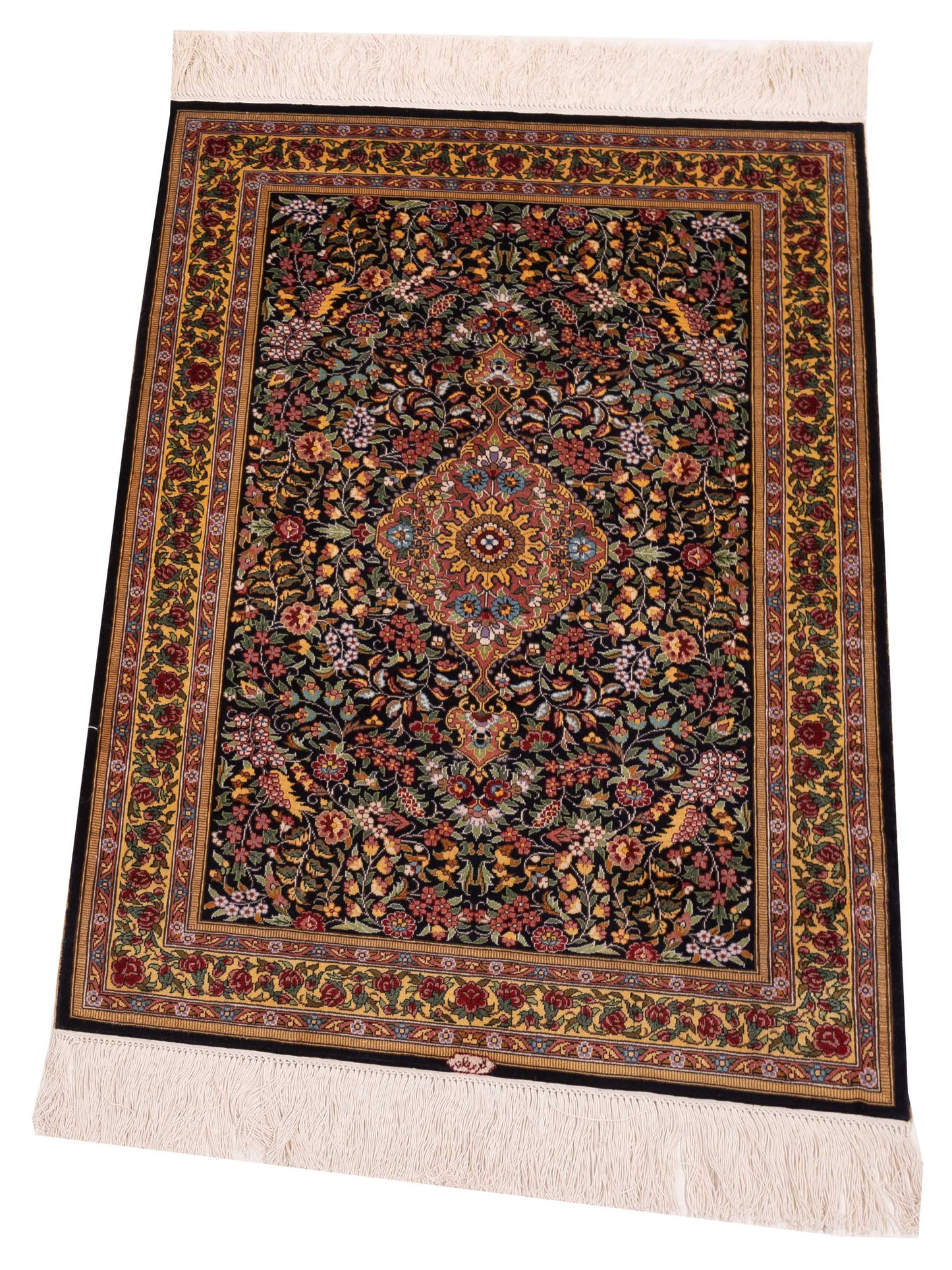 Pure Silk 122374 Black Gold 2.1x3.1 Hand Knotted Rug