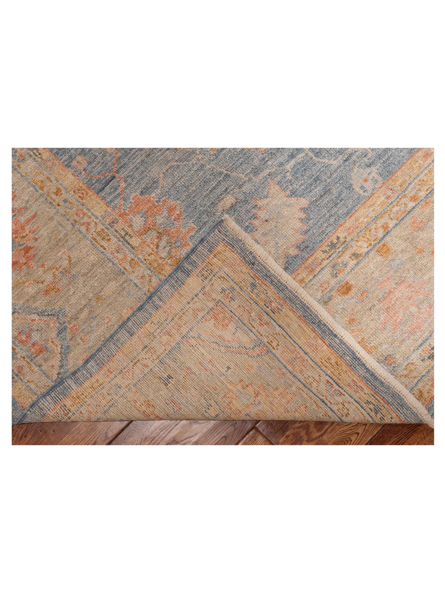 Angora Oushak 149268 Teal Blue Light Brown 9.10x12.9 Hand Knotted Rug