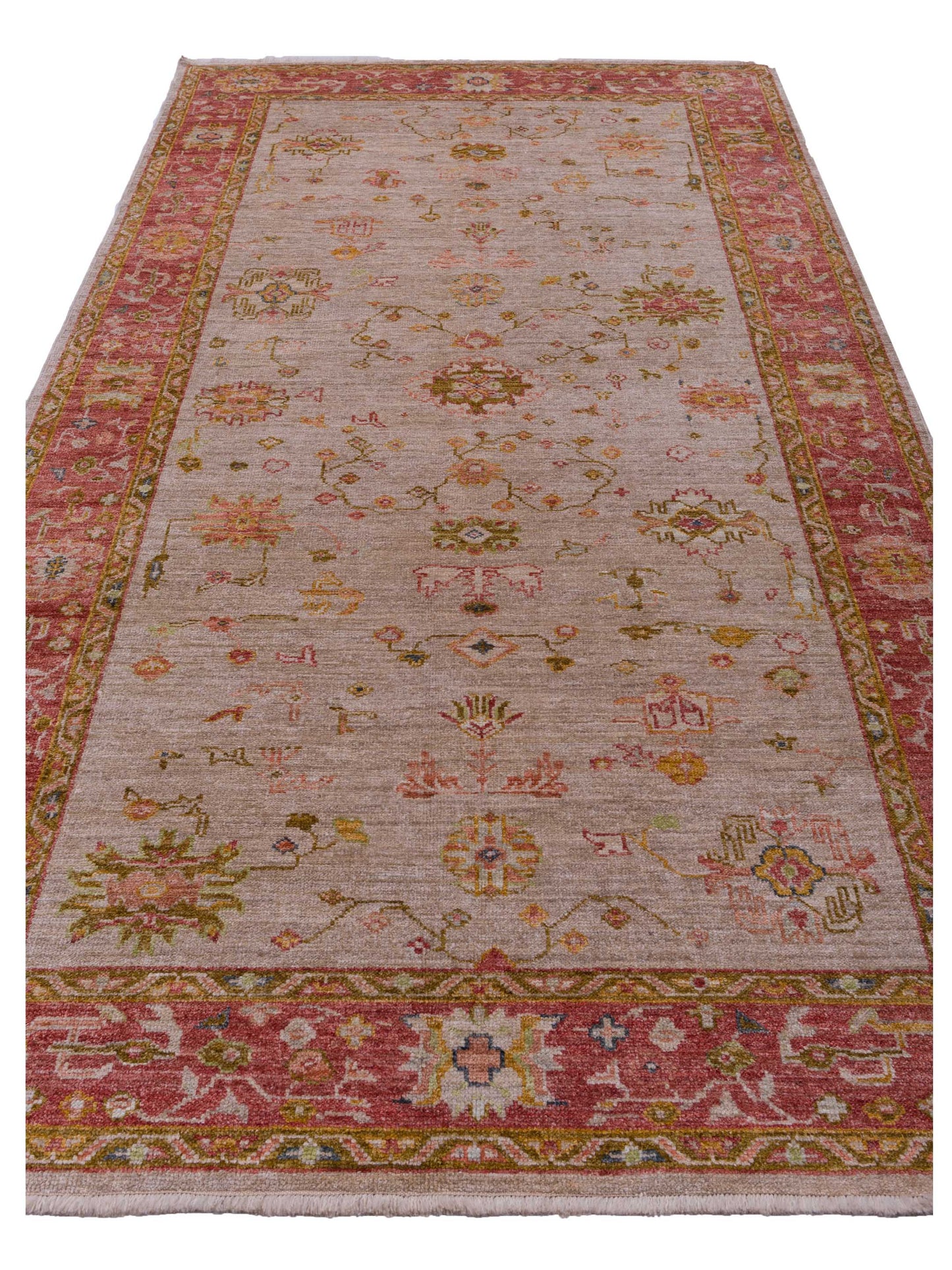 Angora Oushak 144593 Silver Red 6.4x12.6 Hand Knotted Rug