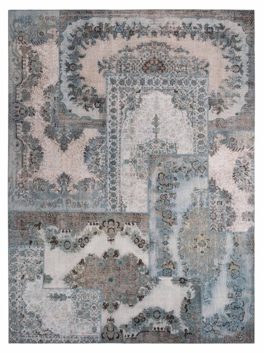Pasha Turkish Vestige Patchwork  Silver Blue Contemporary