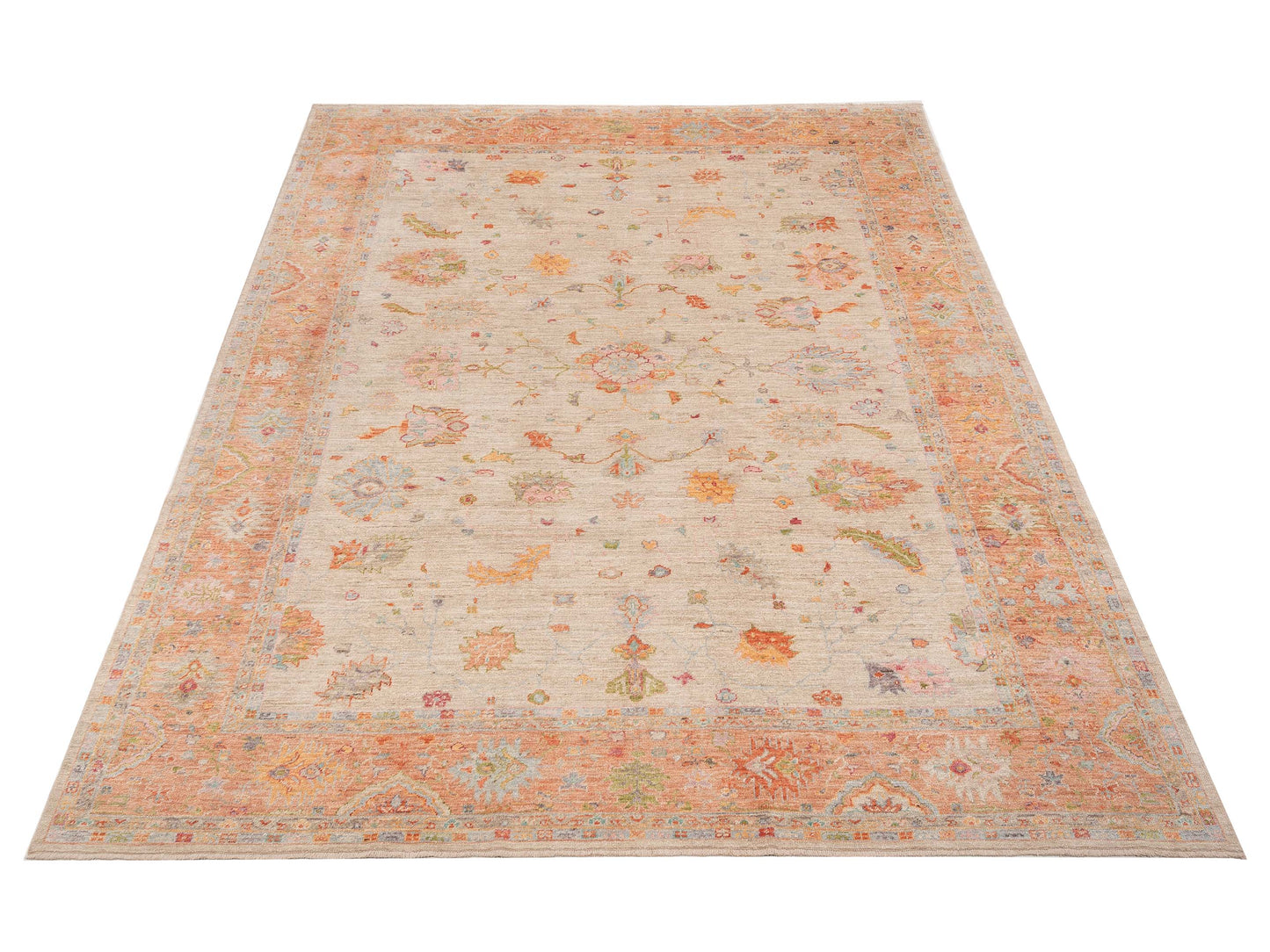 Angora Oushak 152410 Beige Orange 11.4x14.5 Hand Knotted Rug