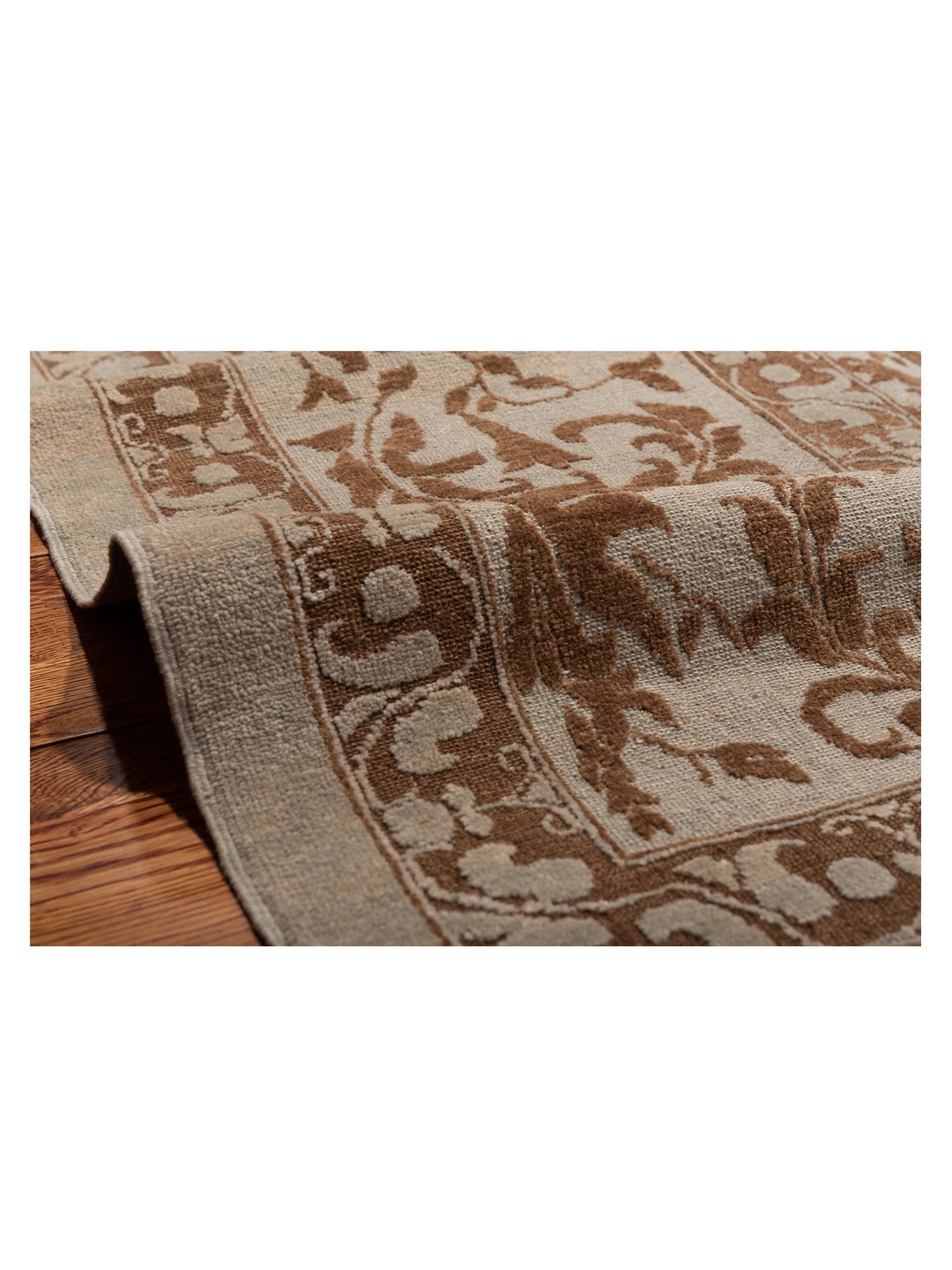 Defne Begonia Ice Blue Dark Brown 14.9x15.7 Hand Knotted Rug