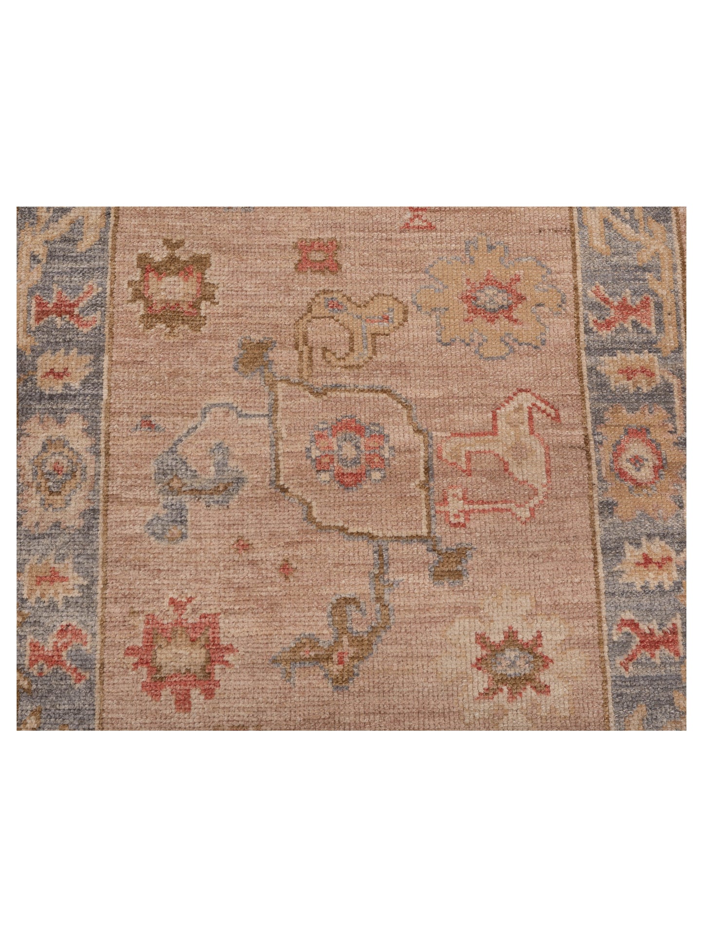 Angora Oushak 141255 Pink Blue Gray 2.10x7.3 Hand Knotted Rug